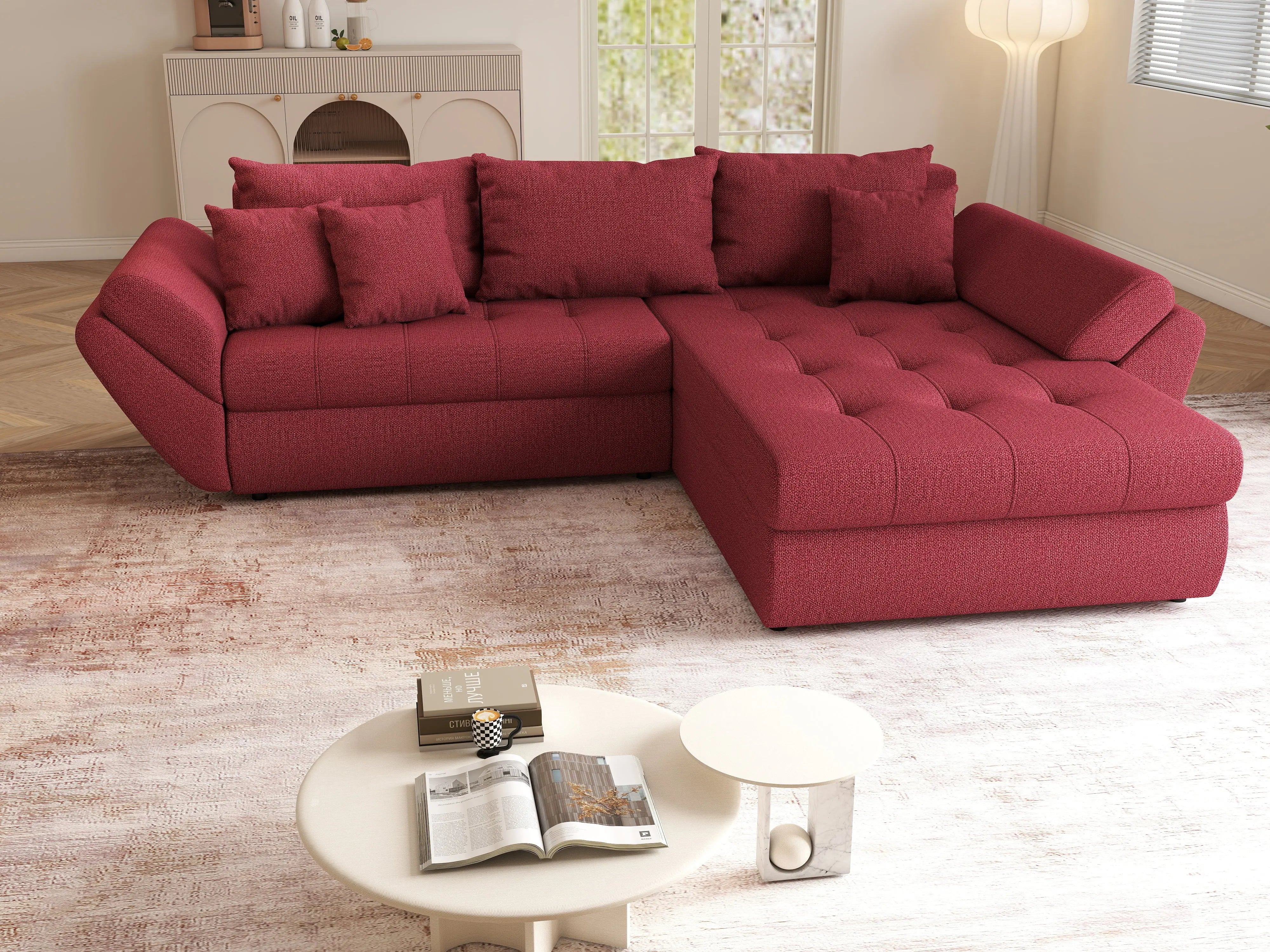 Colțar extensibil dumonde cu ladă de depozitare si sezut confortabil din spuma HR, Loana Bordoux II 270x185 cm Fabrica