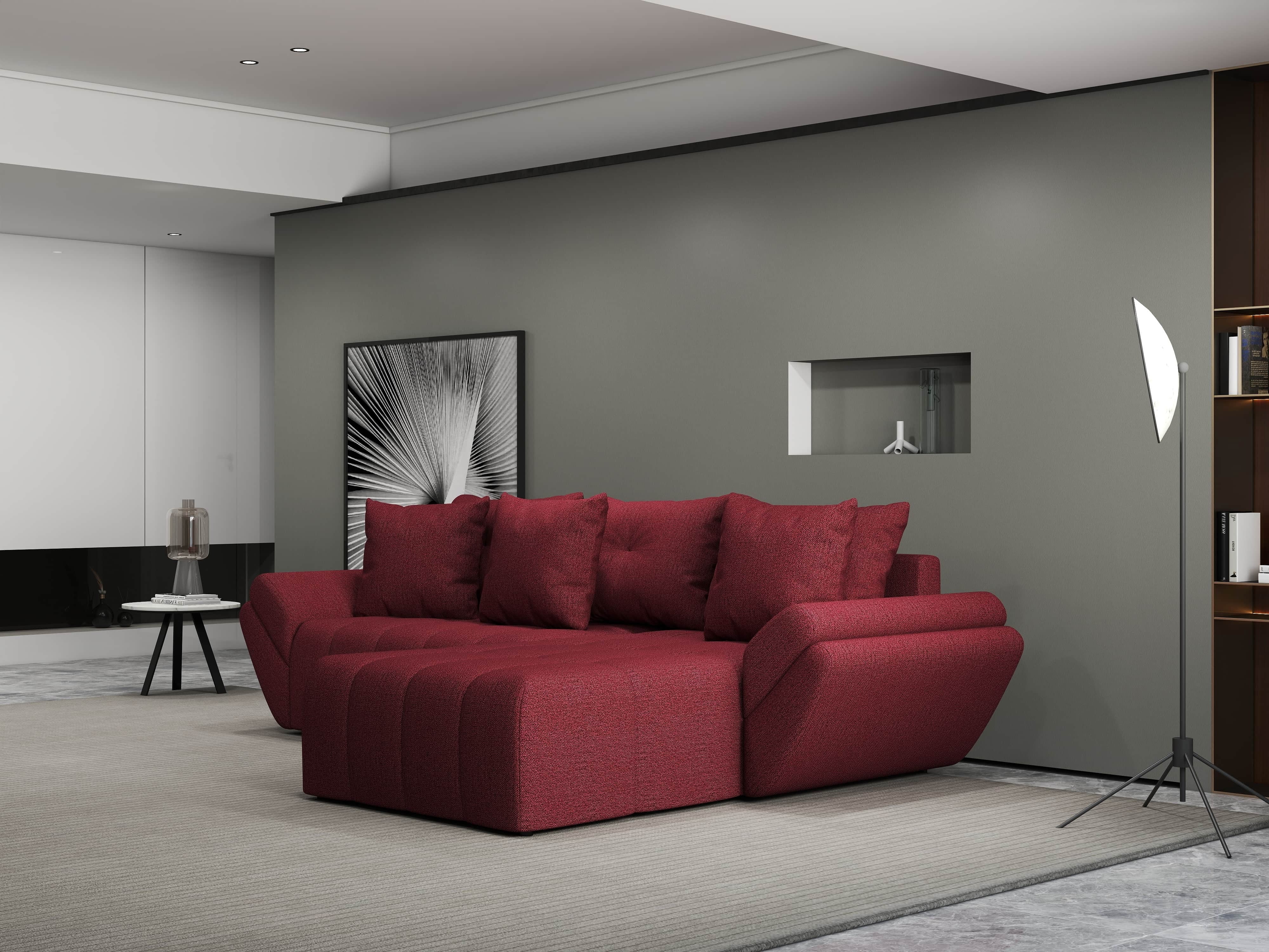 Colțar extensibil dumonde cu ladă de depozitare si sezut confortabil din spuma HR, Berlin Enjoy Rosu 280x185 cm II Fabrica