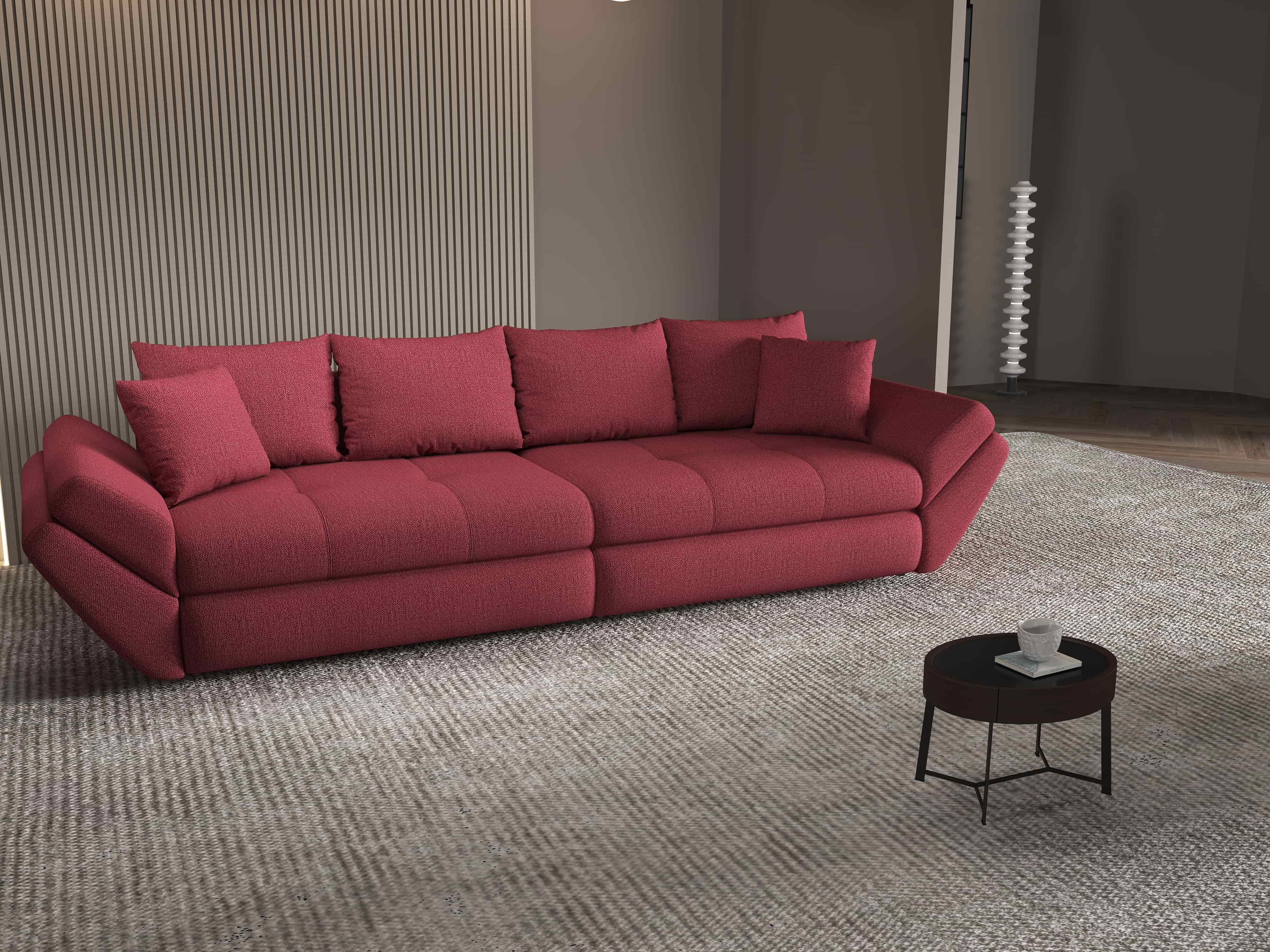 Canapea extensibilă dumonde cu ladă de depozitare si sezut confortabil din spuma HR, Loana Enjoy Rosu 300x100 cm Fabrica