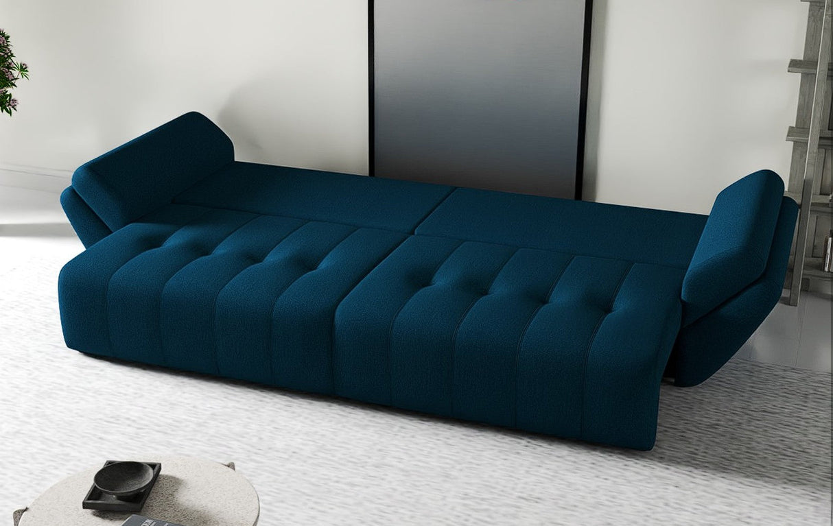 Canapea extensibilă dumonde cu ladă de depozitare si sezut confortabil din spuma HR, Berlin Petrol 300x100 cm Fabrica