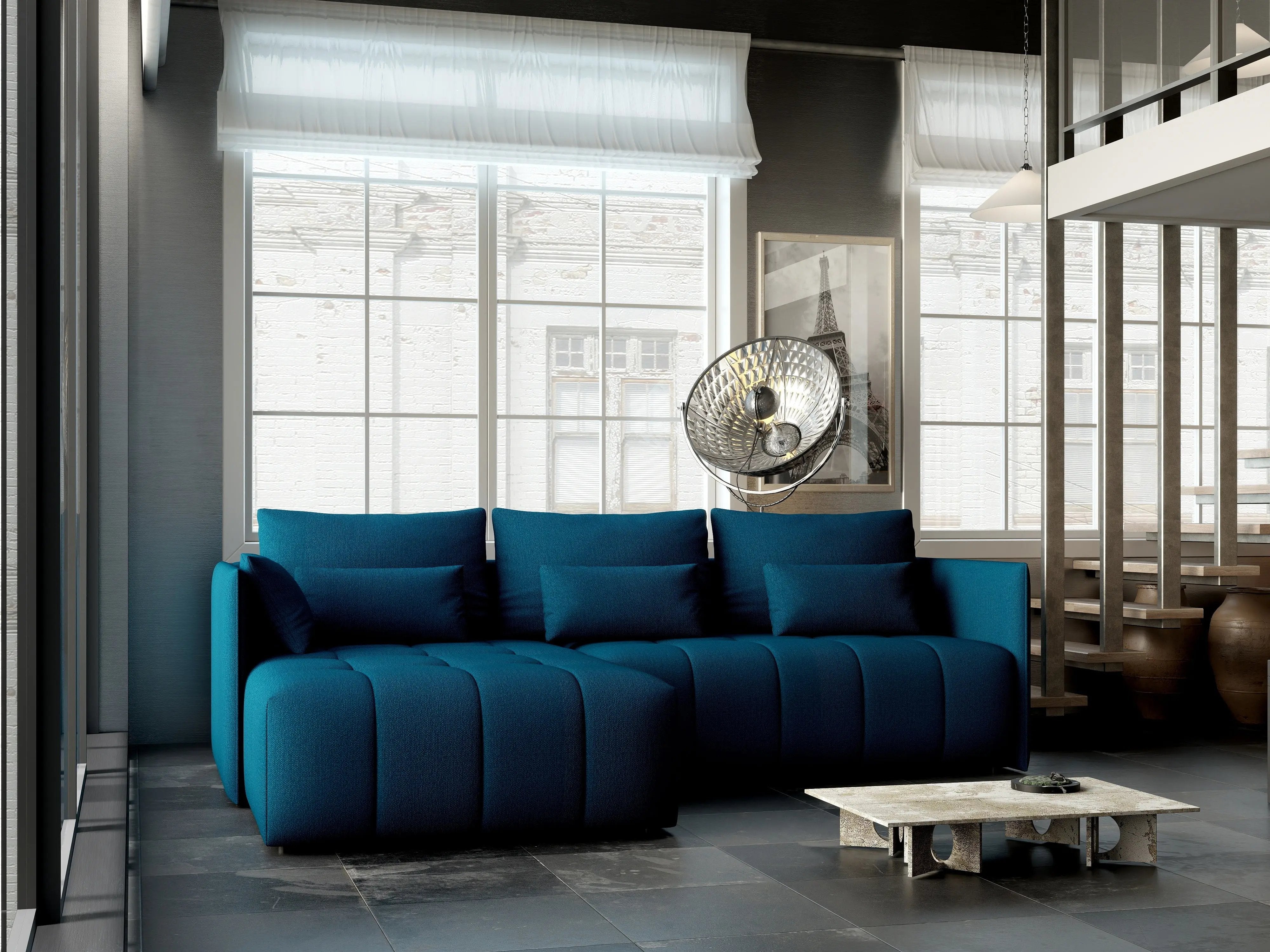 Colțar extensibil dumonde cu ladă de depozitare si sezut confortabil din spuma HR, Malta Enjoy Petrol 235x185 cm Fabrica