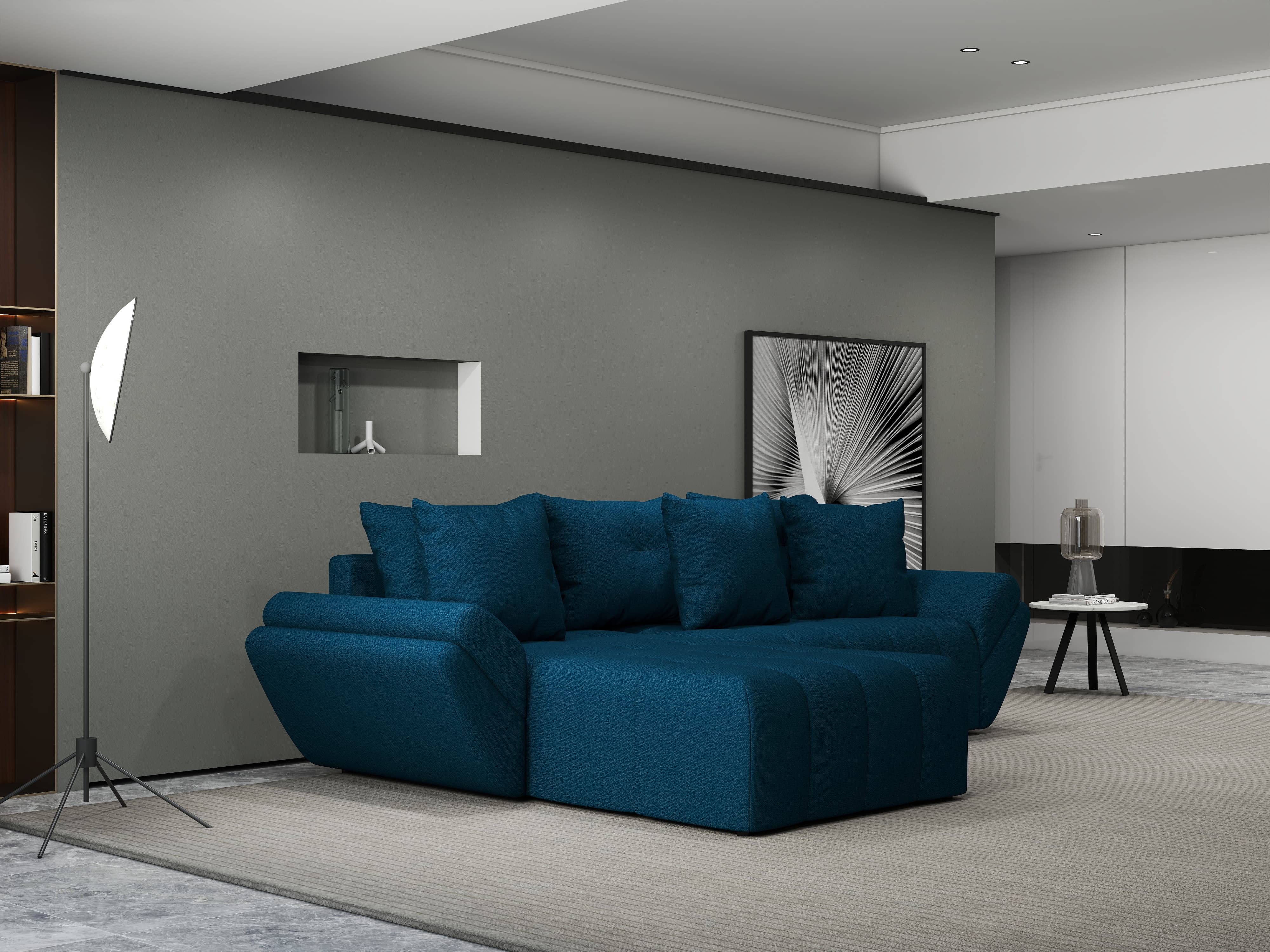 Colțar extensibil dumonde cu ladă de depozitare si sezut confortabil din spuma HR, Berlin Enjoy Petrol 280x185 cm Fabrica