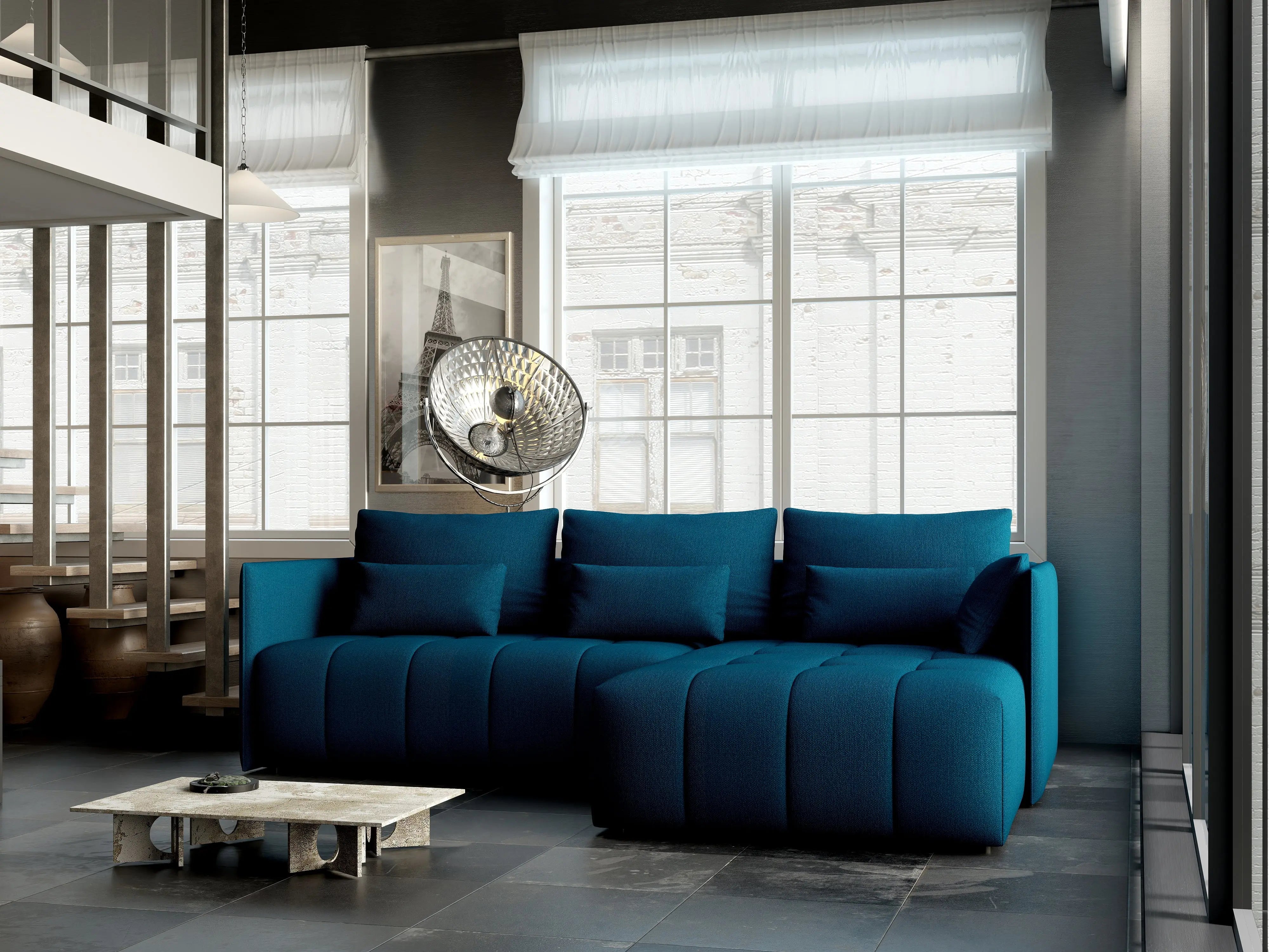 Colțar extensibil dumonde cu ladă de depozitare si sezut confortabil din spuma HR, Malta Verde Petrol II 235x185 cm Fabrica