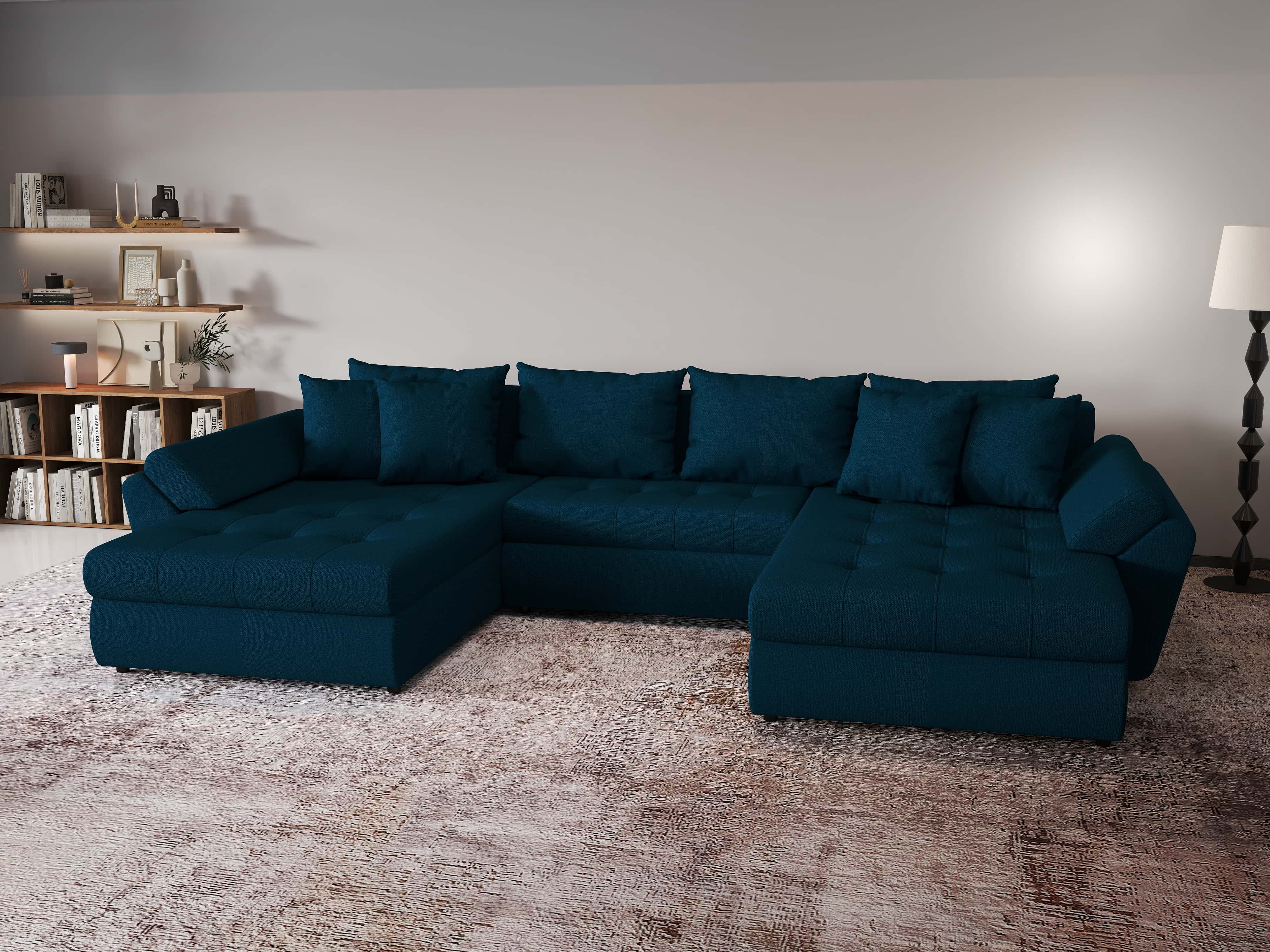 Colțar extensibil dumonde cu ladă de depozitare si sezut confortabil din spuma HR, Loana U Enjoy Petrol 355x185 cm Fabrica