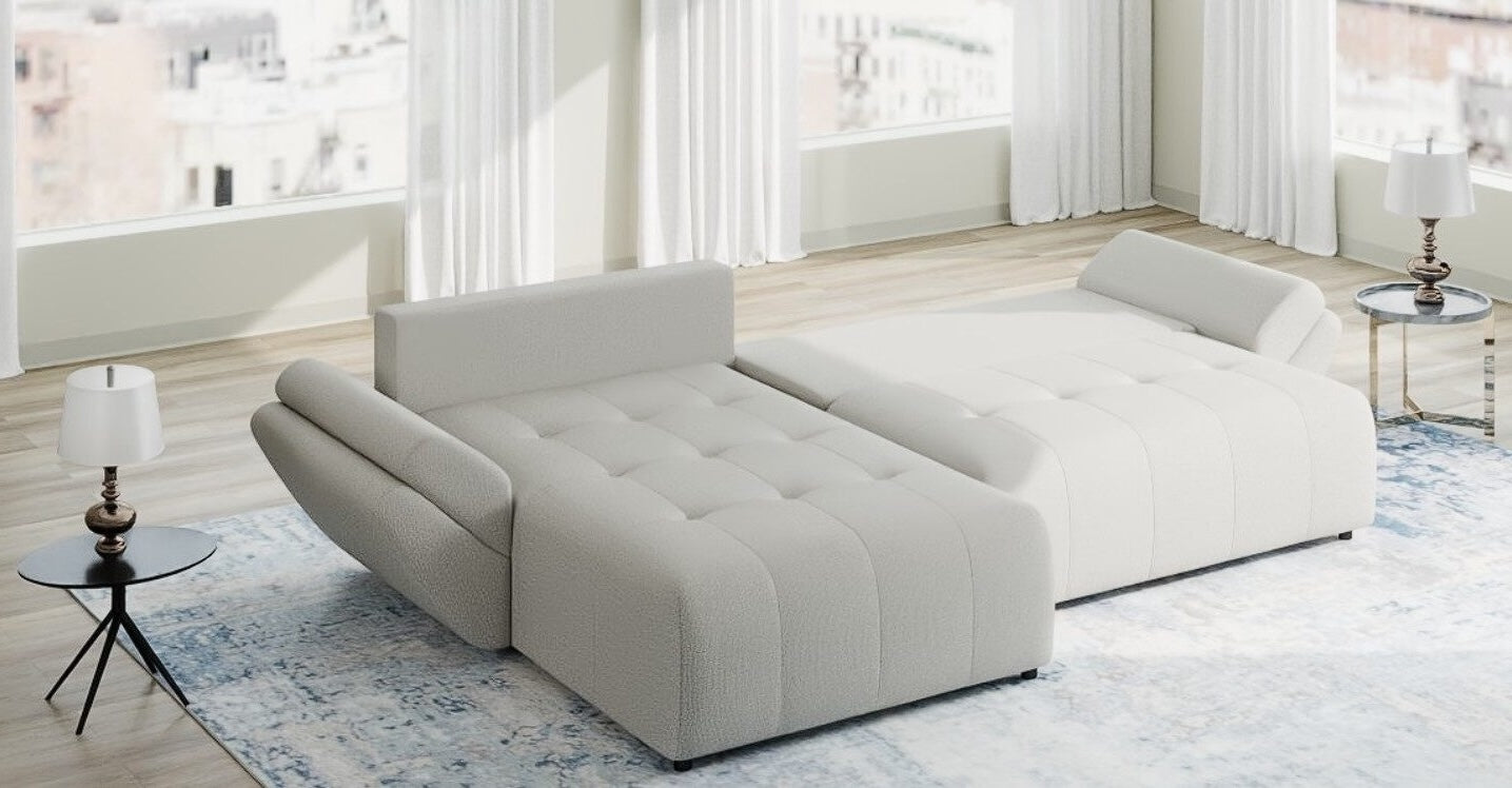 Colțar extensibil dumonde cu ladă de depozitare si sezut confortabil din spuma HR, Berlin Enjoy Bej 280x185 cm