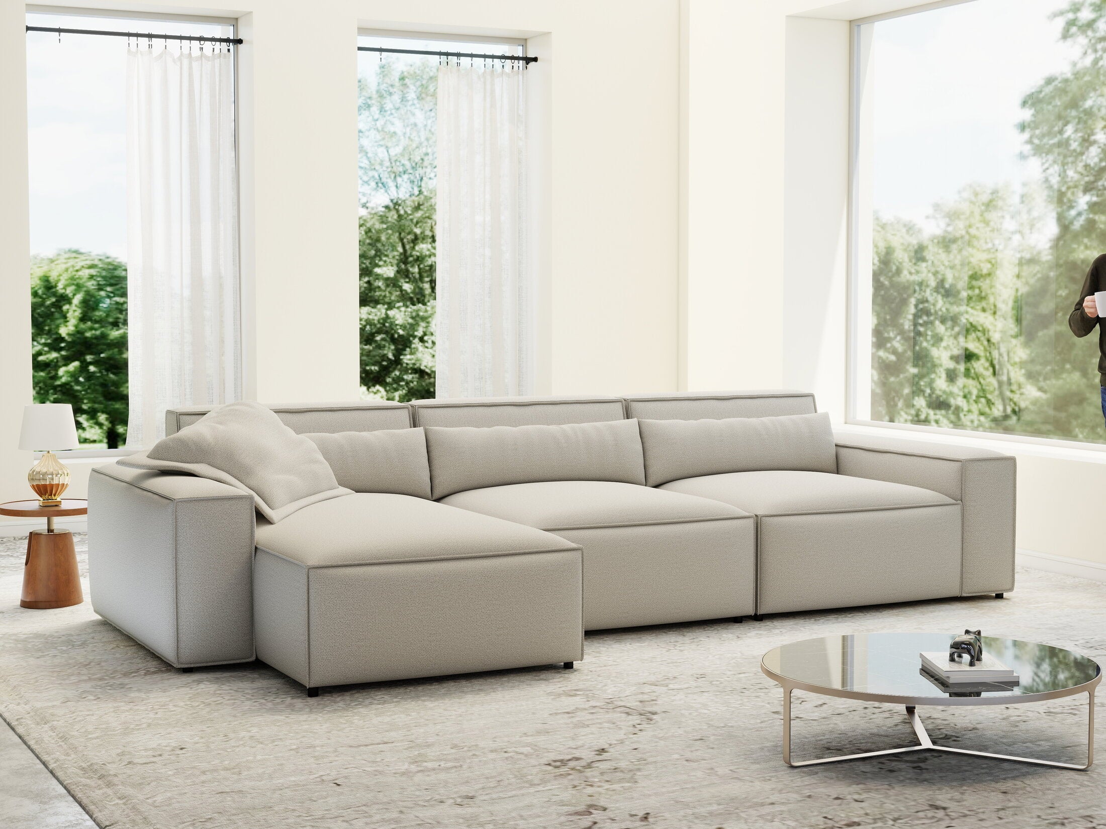 Colțar dumonde cu sezut confortabil din spuma HR, Marvelo XL Enjoy Bej 366x175 cm