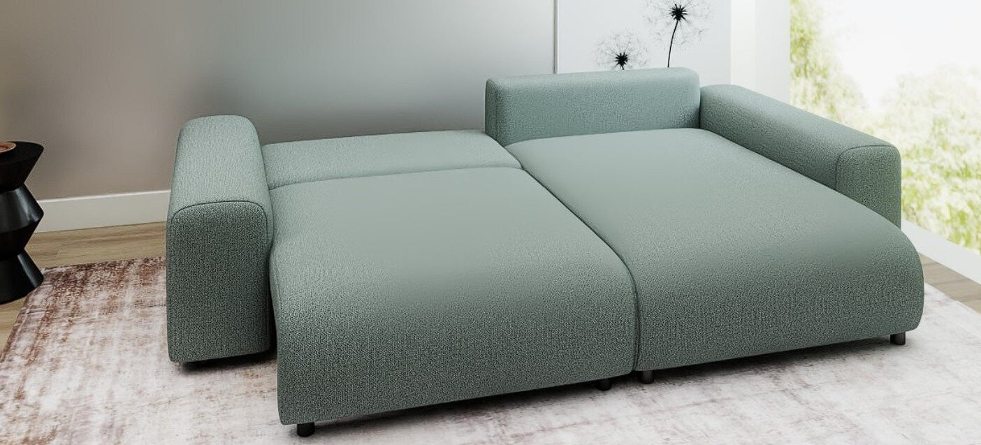 Colțar extensibil dumonde cu ladă de depozitare și șezut confortabil din spumă HR, Luma Enjoy Verde Mint 255x168 cm II