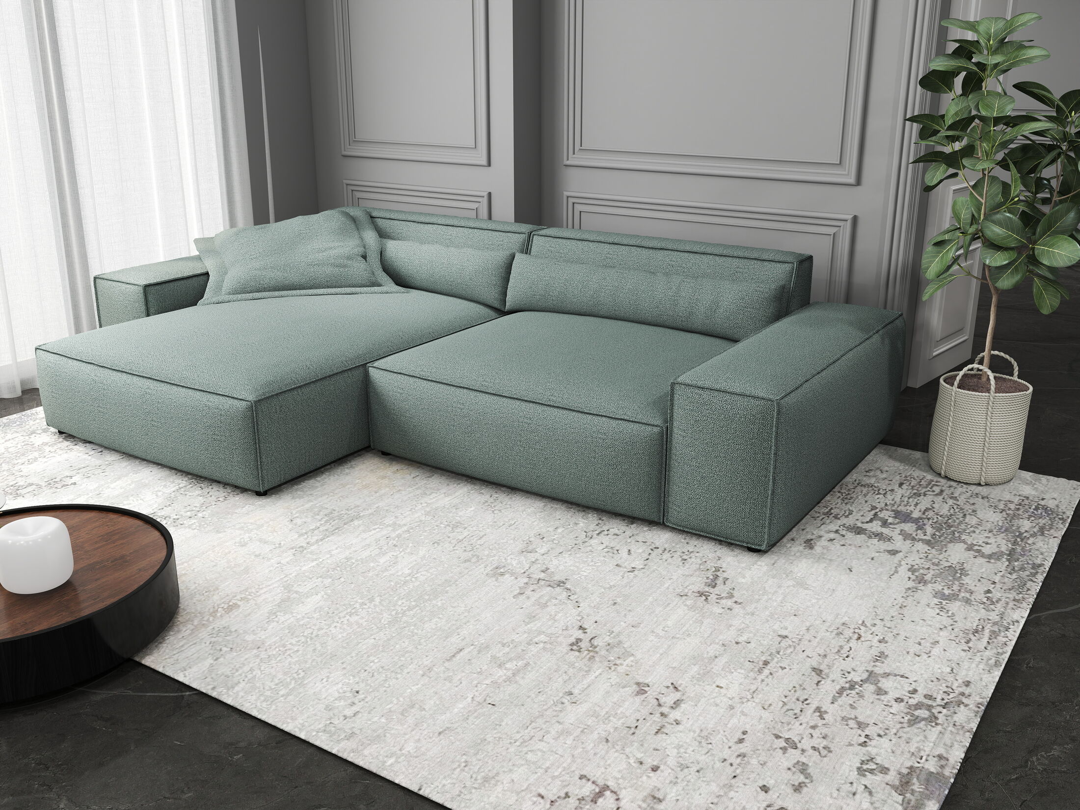 Colțar dumonde cu șezut confortabil din spumă HR, Marvelo Enjoy Verde Mint 264x175 cm