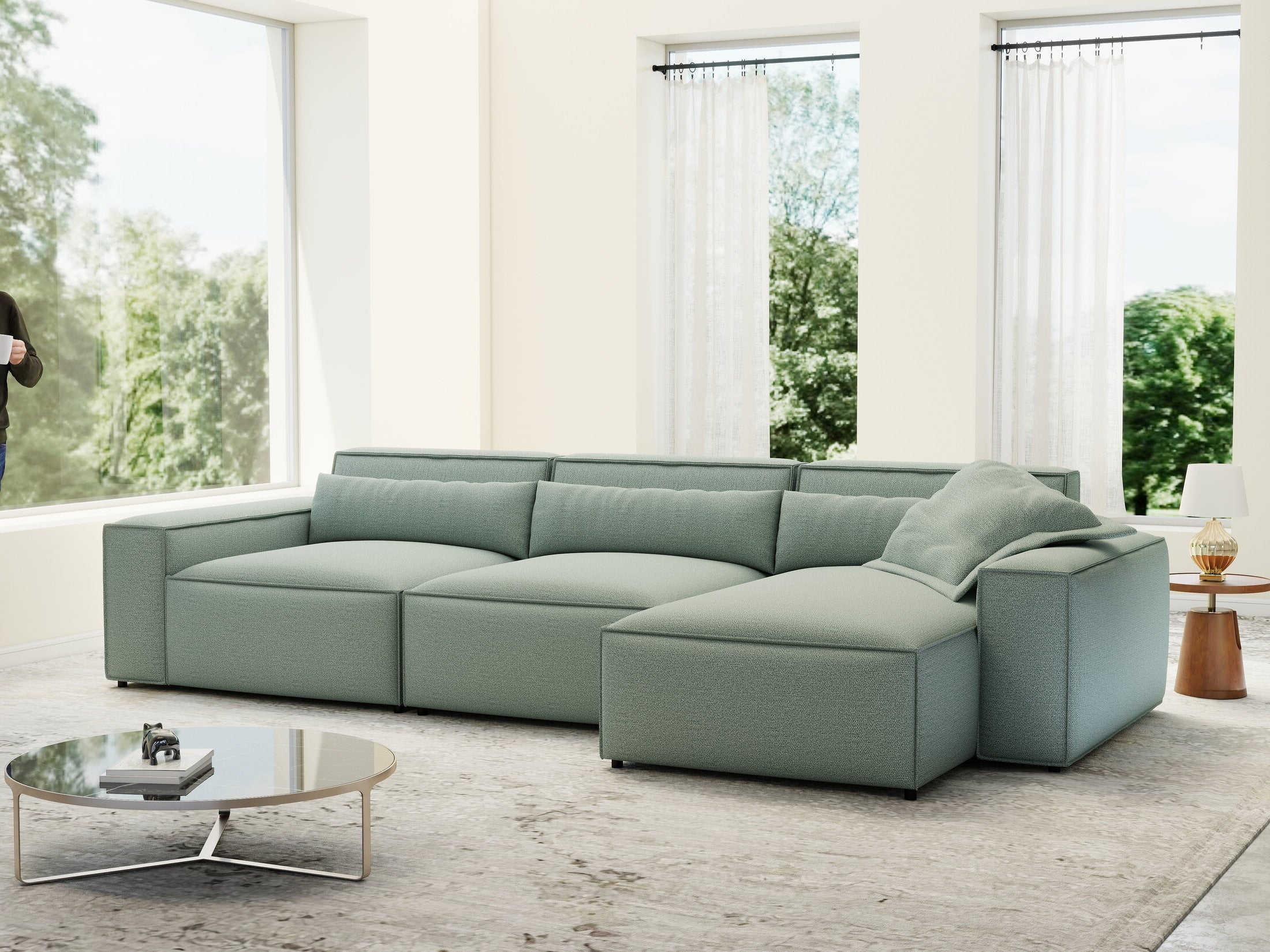 Colțar dumonde cu sezut confortabil din spuma HR, Marvelo XL Enjoy Verde Mint 366x175 cm II