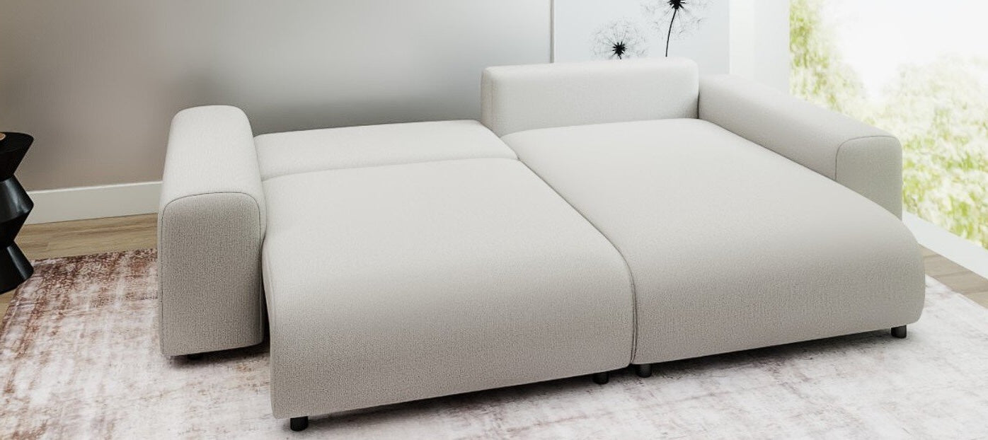 Colțar extensibil dumonde cu ladă de depozitare și șezut confortabil din spumă HR, Luma Enjoy Bej 255x168 cm II