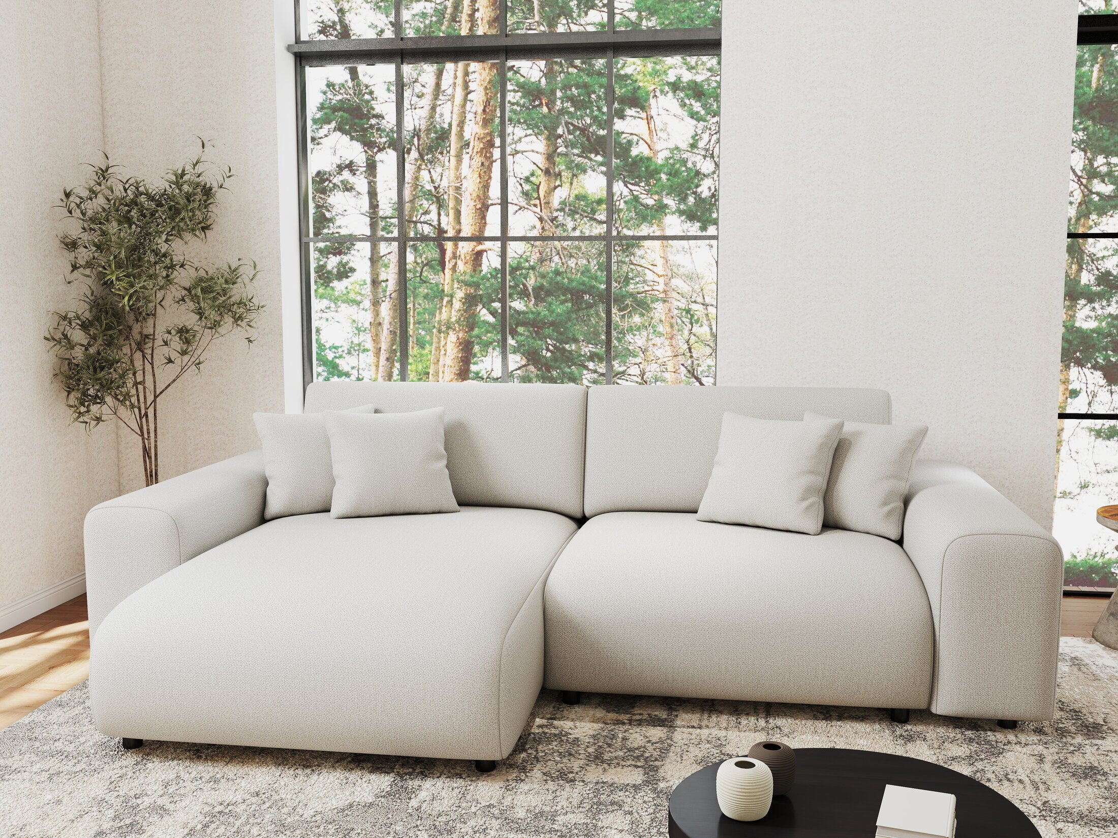 Colțar extensibil dumonde cu ladă de depozitare si sezut confortabil din spuma HR, Sarina Enjoy Bej 255x168 cm