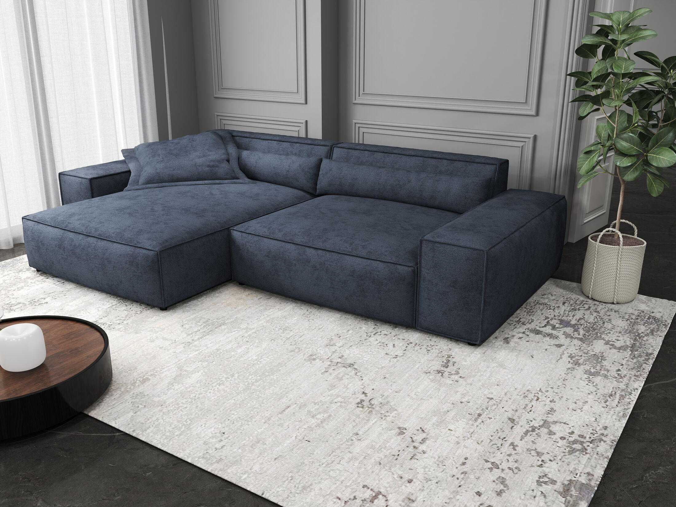 Colțar dumonde cu șezut confortabil din spumă HR, Marvelo Enjoy Antracit 264x175 cm