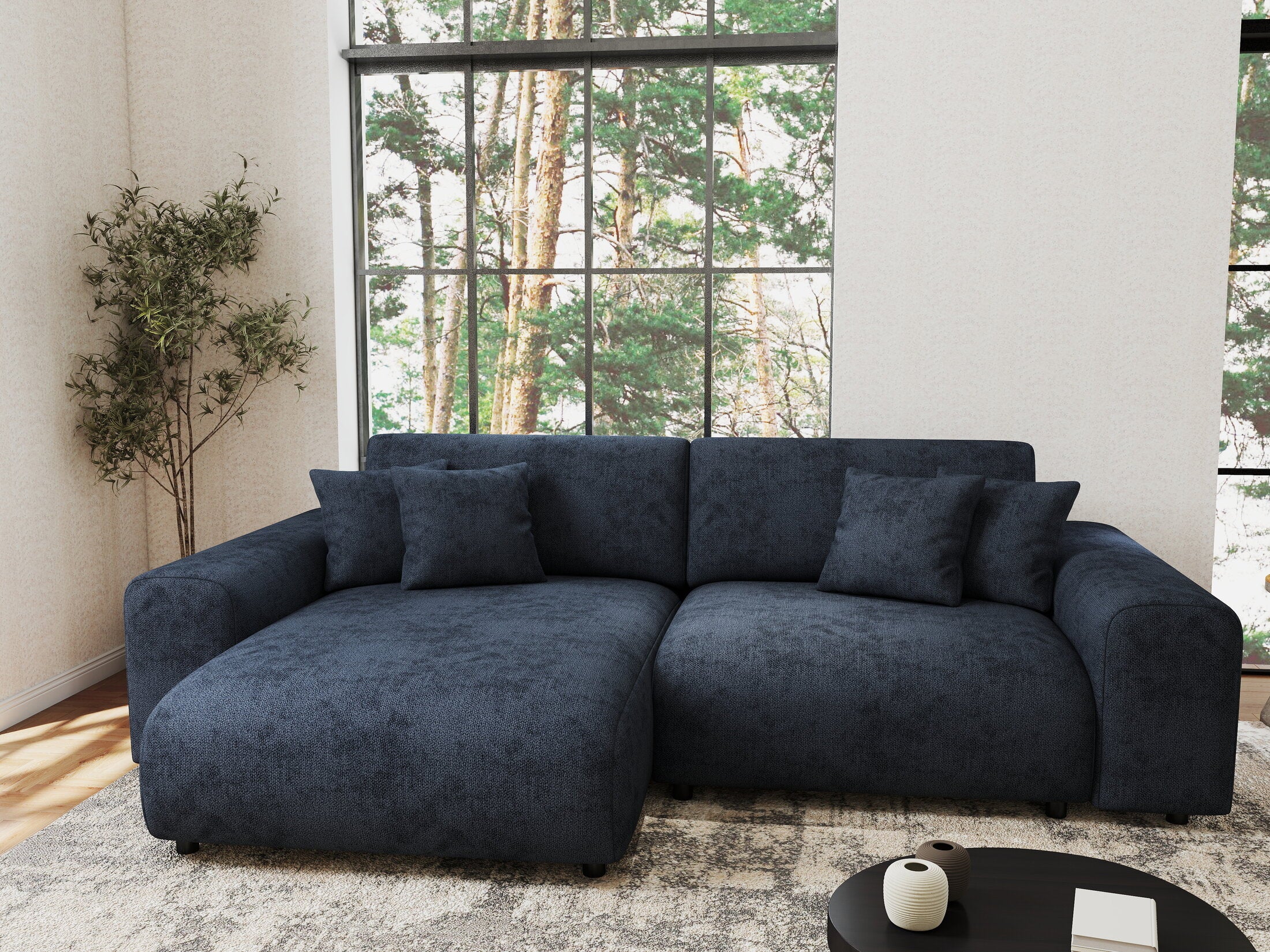 Colțar extensibil dumonde cu ladă de depozitare si sezut confortabil din spuma HR, Sarina Enjoy Antracit 255x168 cm