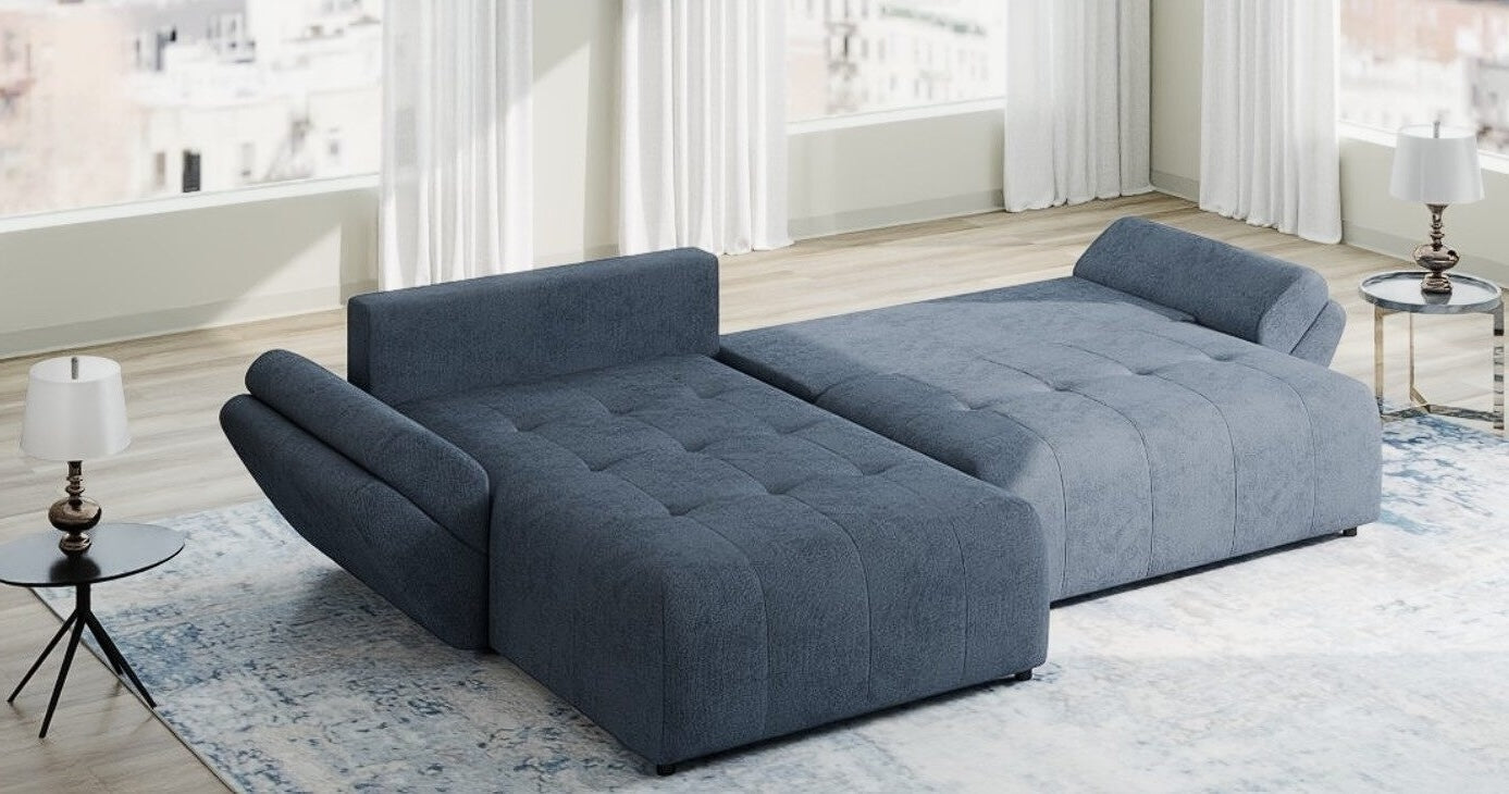 Colțar extensibil dumonde cu ladă de depozitare si sezut confortabil din spuma HR, Berlin Enjoy Antracit 280x185 cm