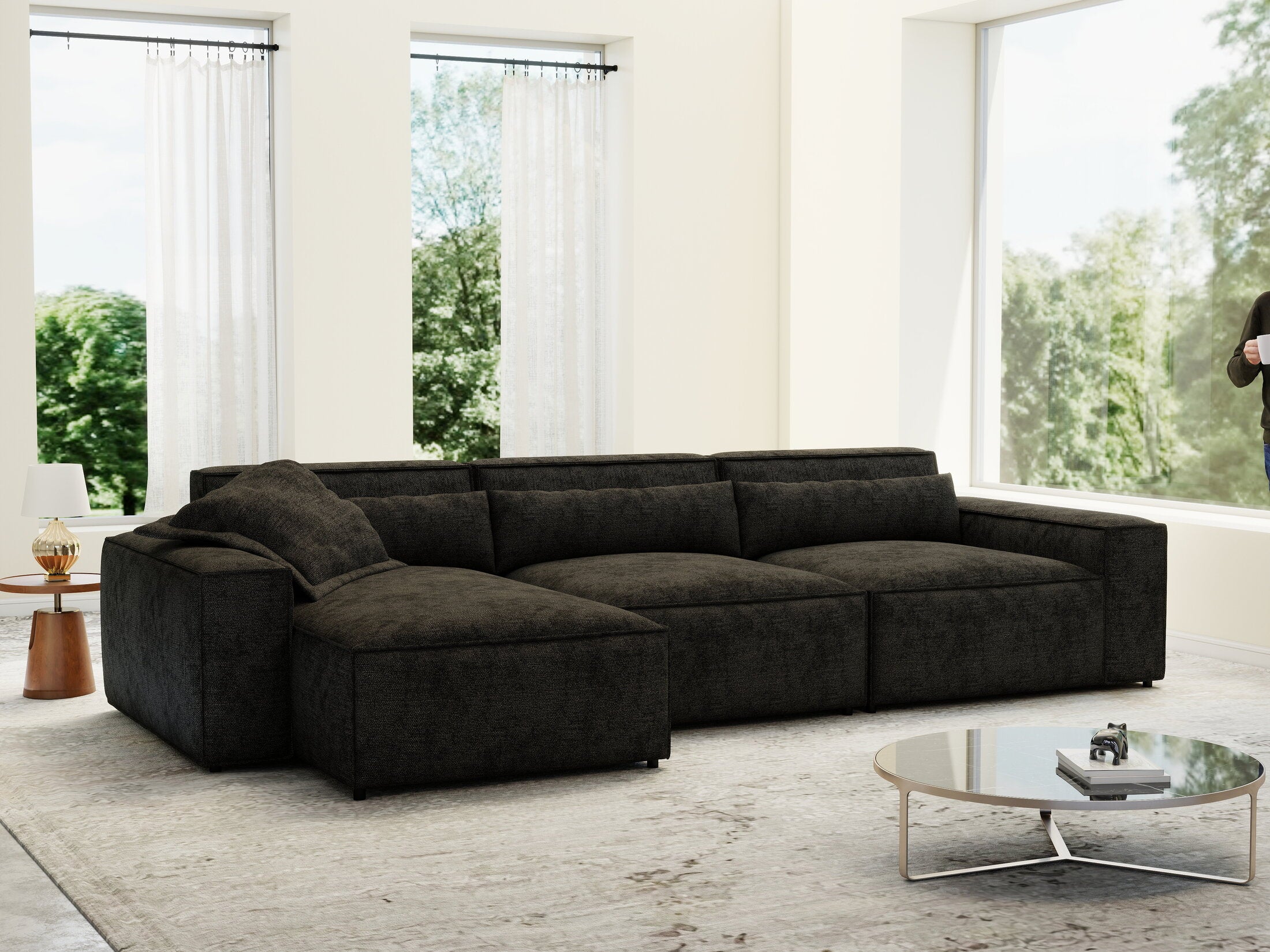 Colțar dumonde cu sezut confortabil din spuma HR, Marvelo XL Enjoy Black 366x175 cm