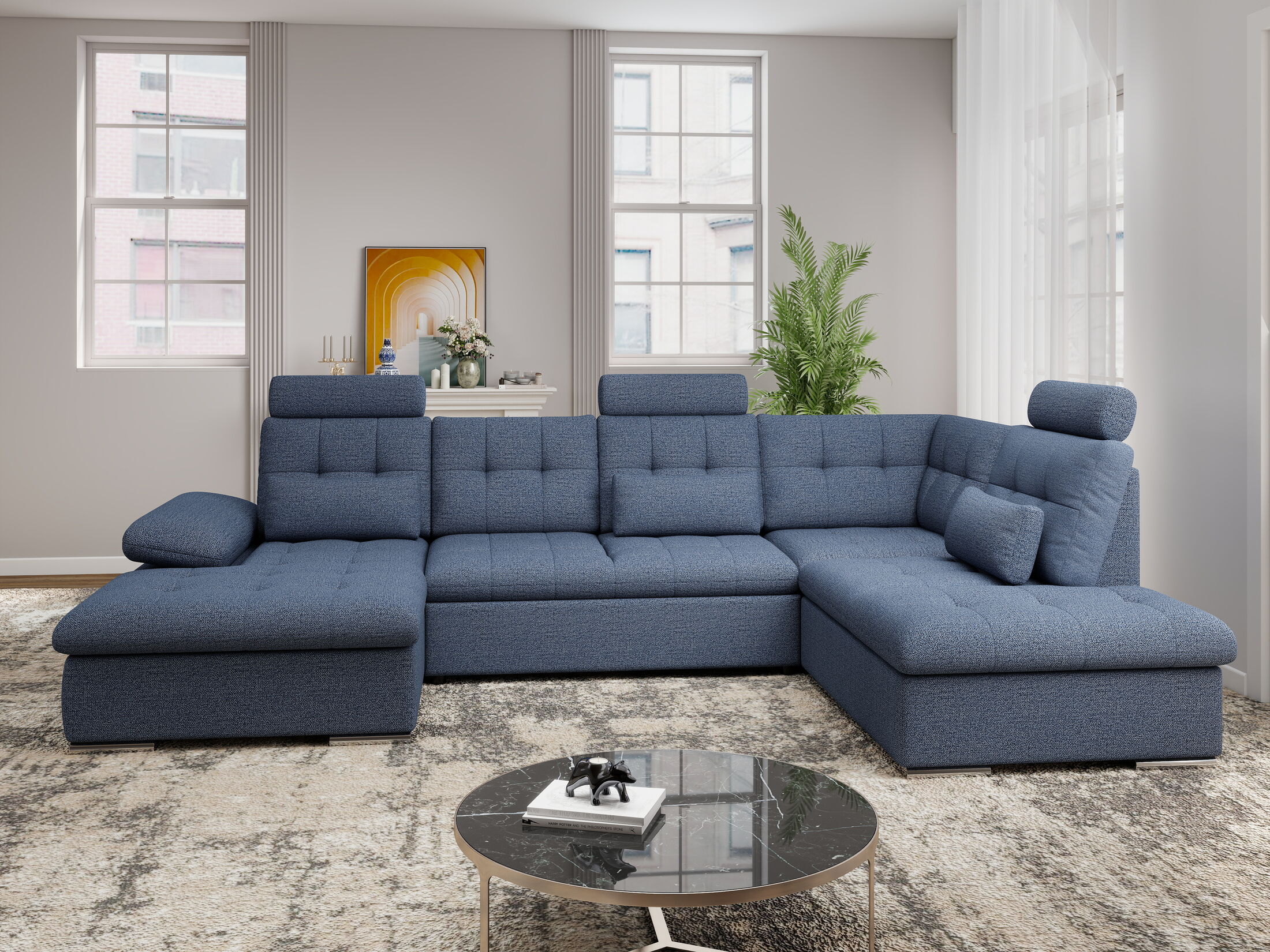 Colțar extensibil dumonde cu ladă de depozitare și șezut confortabil din spumă HR, Merkur U Enjoy Antracit 324x218 cm