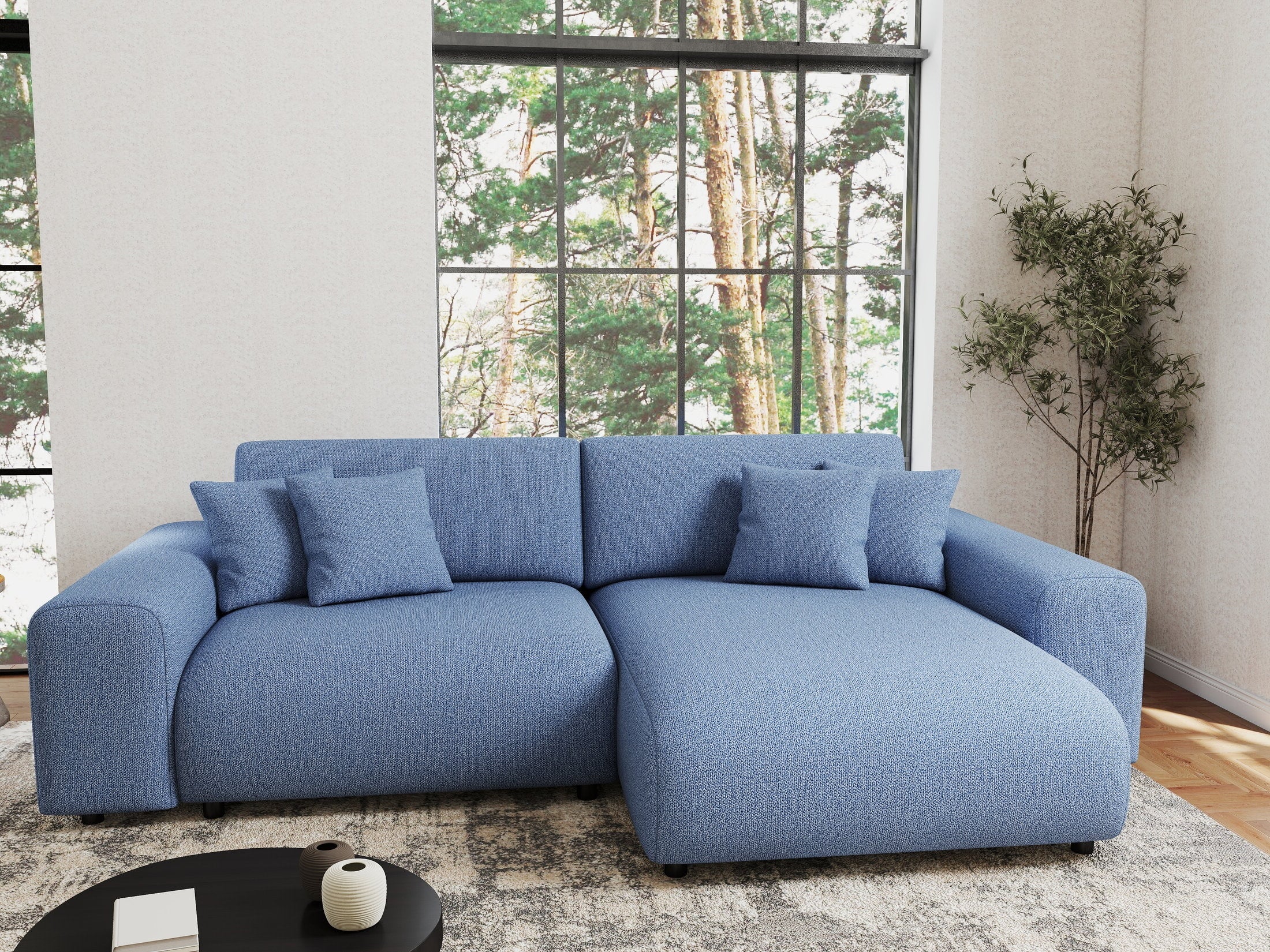 Colțar extensibil dumonde cu ladă de depozitare si sezut confortabil din spuma HR, Sarina Enjoy Albastru 255x168 cm II