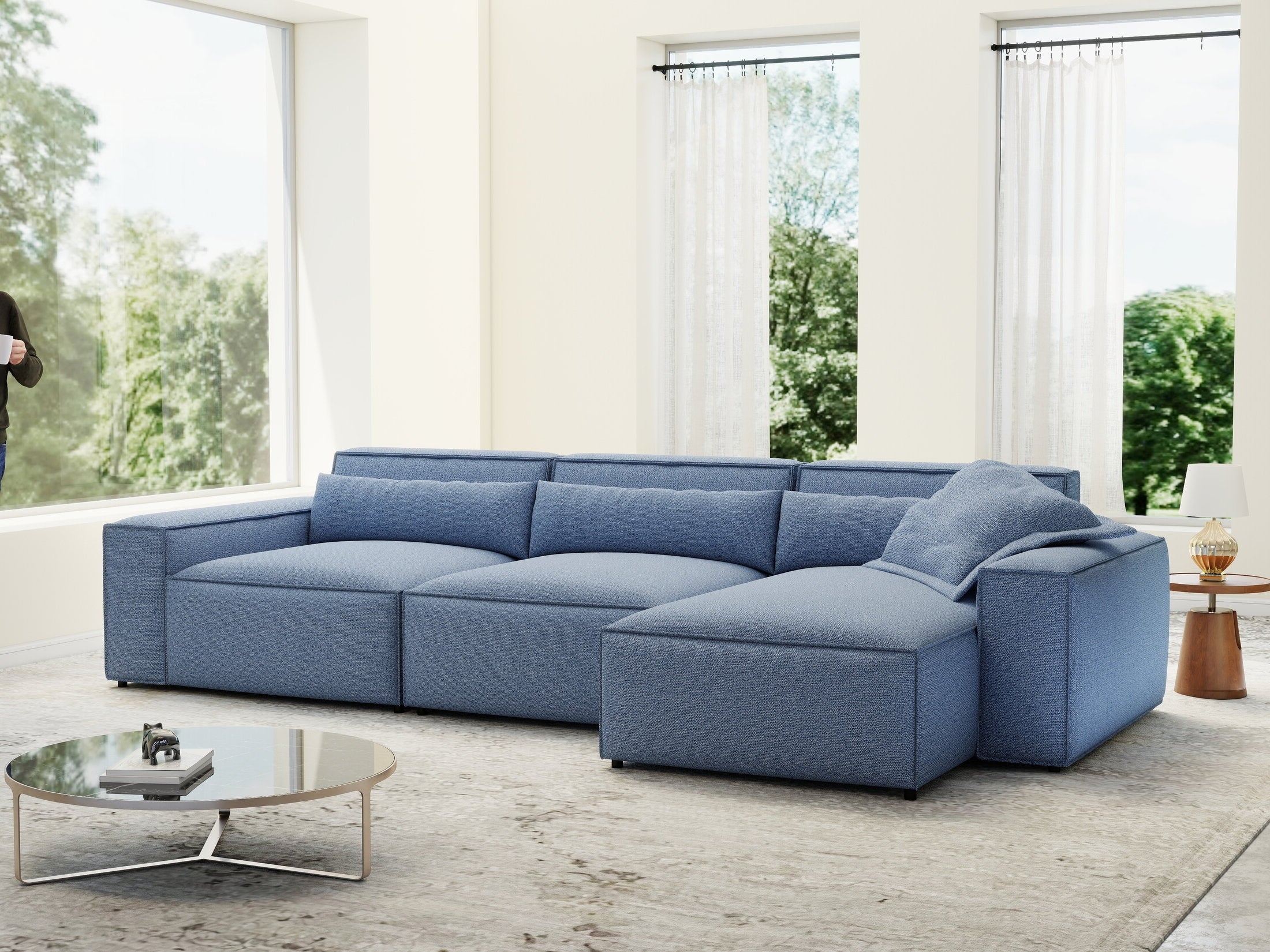 Colțar dumonde cu sezut confortabil din spuma HR, Marvelo XL Enjoy Albastru 366x175 cm II