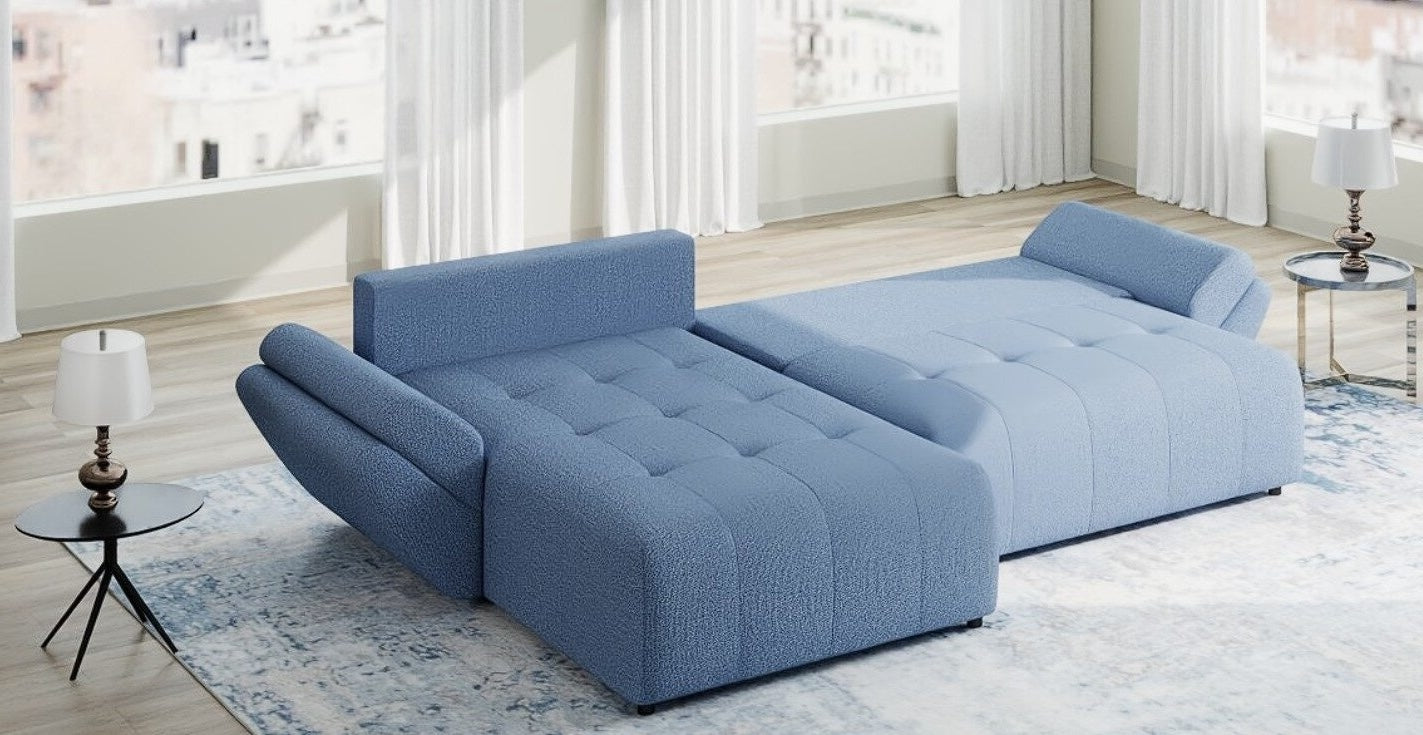 Colțar extensibil dumonde cu ladă de depozitare si sezut confortabil din spuma HR, Berlin Enjoy Albastru 280x185 cm