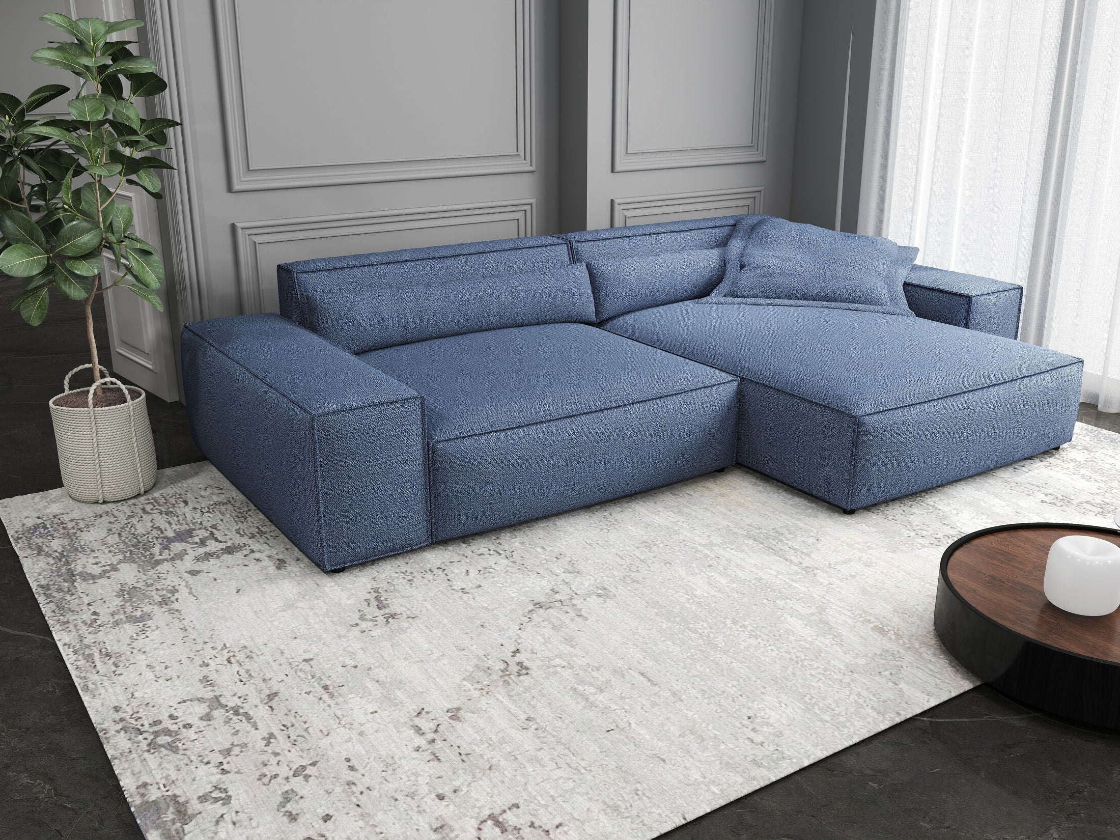 Colțar dumonde cu șezut confortabil din spumă HR, Marvelo Enjoy Albastru 264x175 cm II