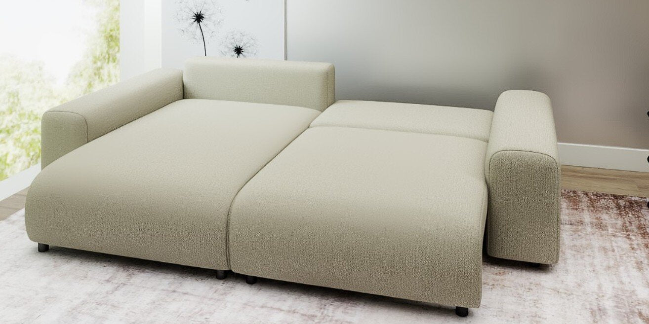 Colțar extensibil dumonde cu ladă de depozitare și șezut confortabil din spumă HR, Luma Enjoy Bej 255x168 cm