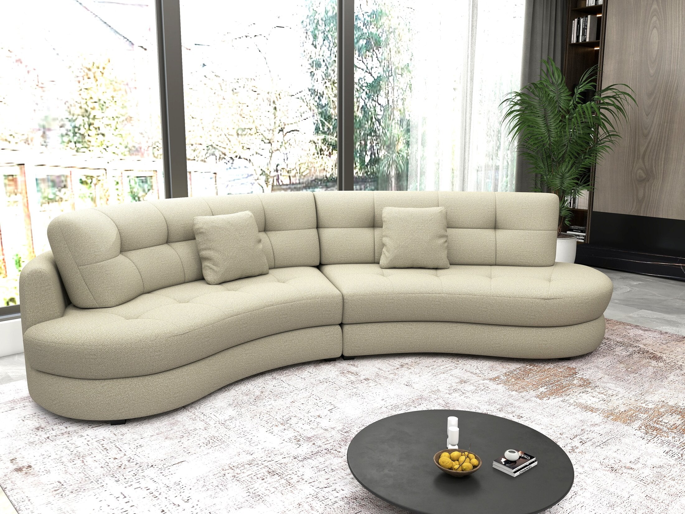 Canapea semirotunda dumonde cu șezut confortabil din spumă HR, Roma Enjoy Bej 300x160 cm