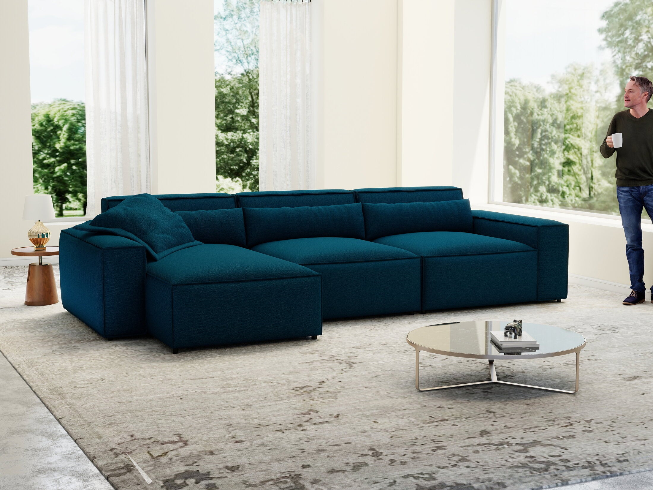 Colțar dumonde cu sezut confortabil din spuma HR, Marvelo XL Enjoy Verde Petrol 366x175 cm