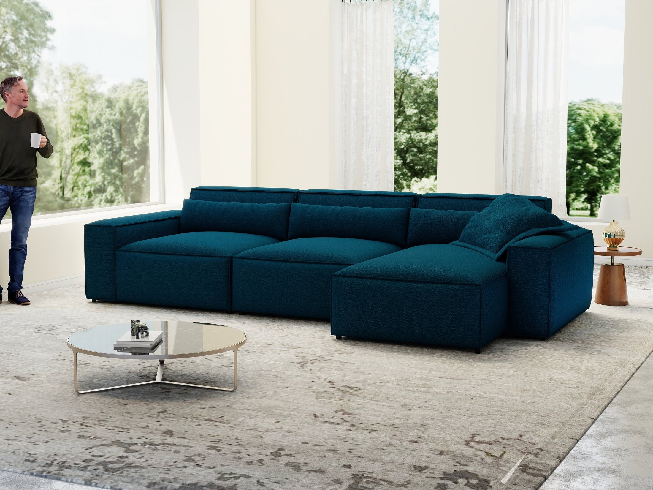 Colțar dumonde cu sezut confortabil din spuma HR, Marvelo XL Enjoy Verde Petrol 366x175 cm II