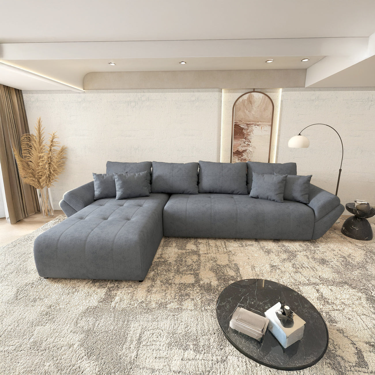 Colțar extensibil dumonde cu ladă de depozitare si sezut confortabil din spuma HR, Berlin XL Enjoy Antracit 350x185 cm