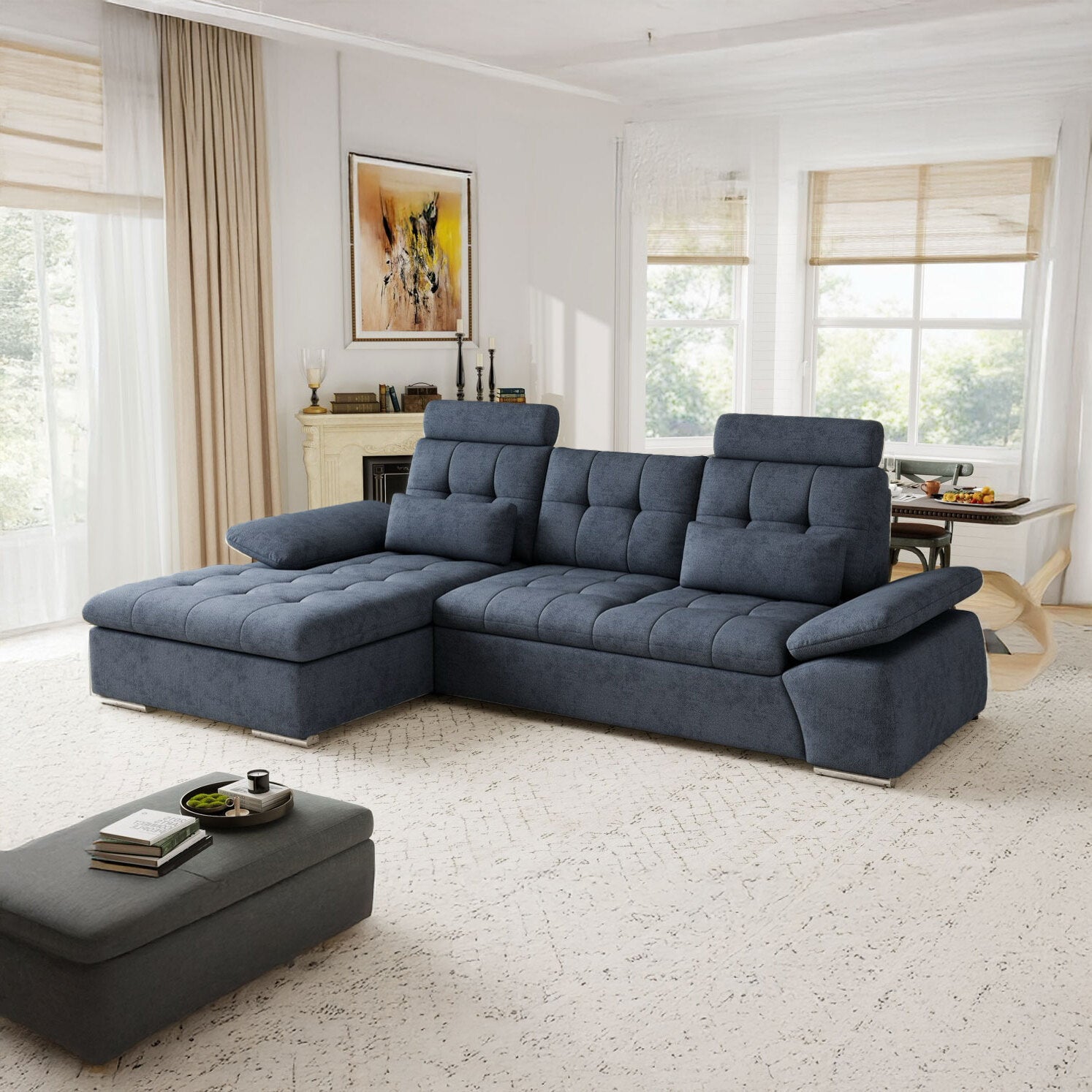 Colțar extensibil dumonde cu ladă de depozitare și șezut confortabil din spumă HR, Merkur Enjoy Antracit 270x168 cm