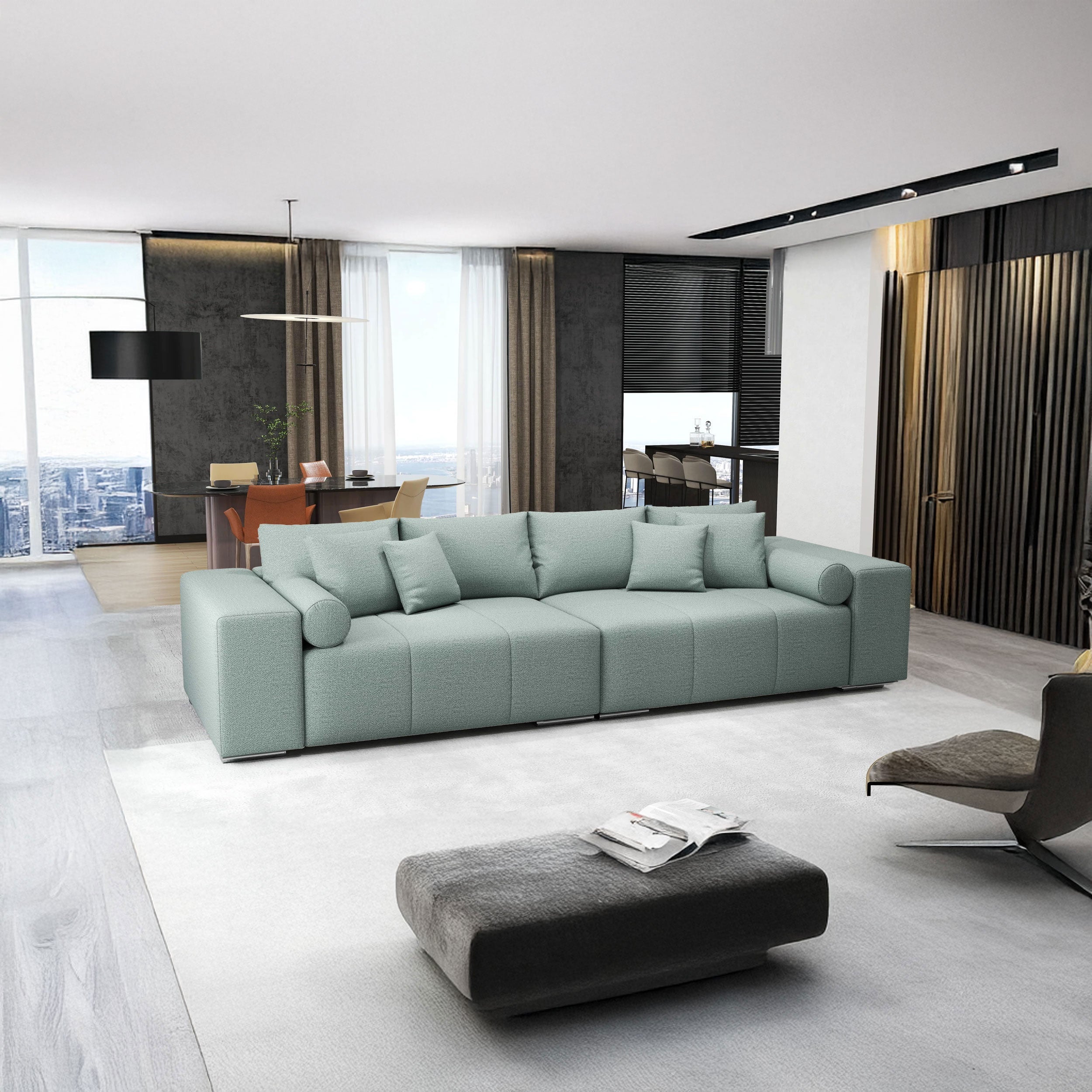 Canapea extensibilă dumonde cu ladă de depozitare si sezut confortabil din spuma HR, Marbela Enjoy Lux Mint XXL 295x100 cm fabrica