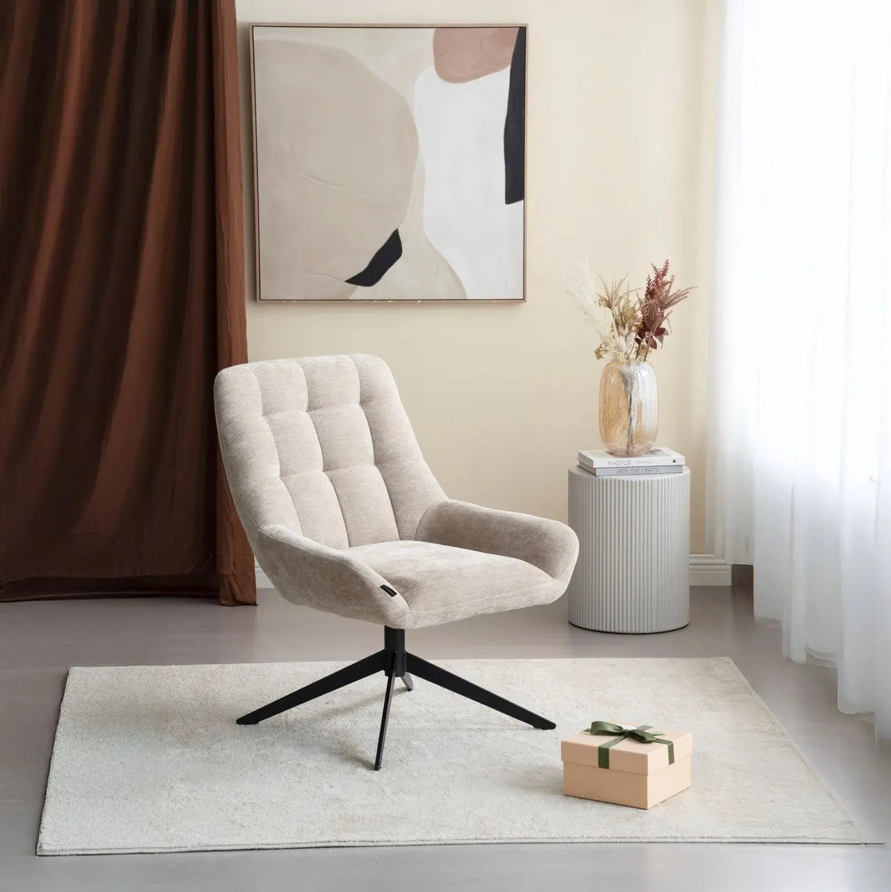 Fotoliu dumonde tapitat Bej modern Enzo 76x70cm ULK