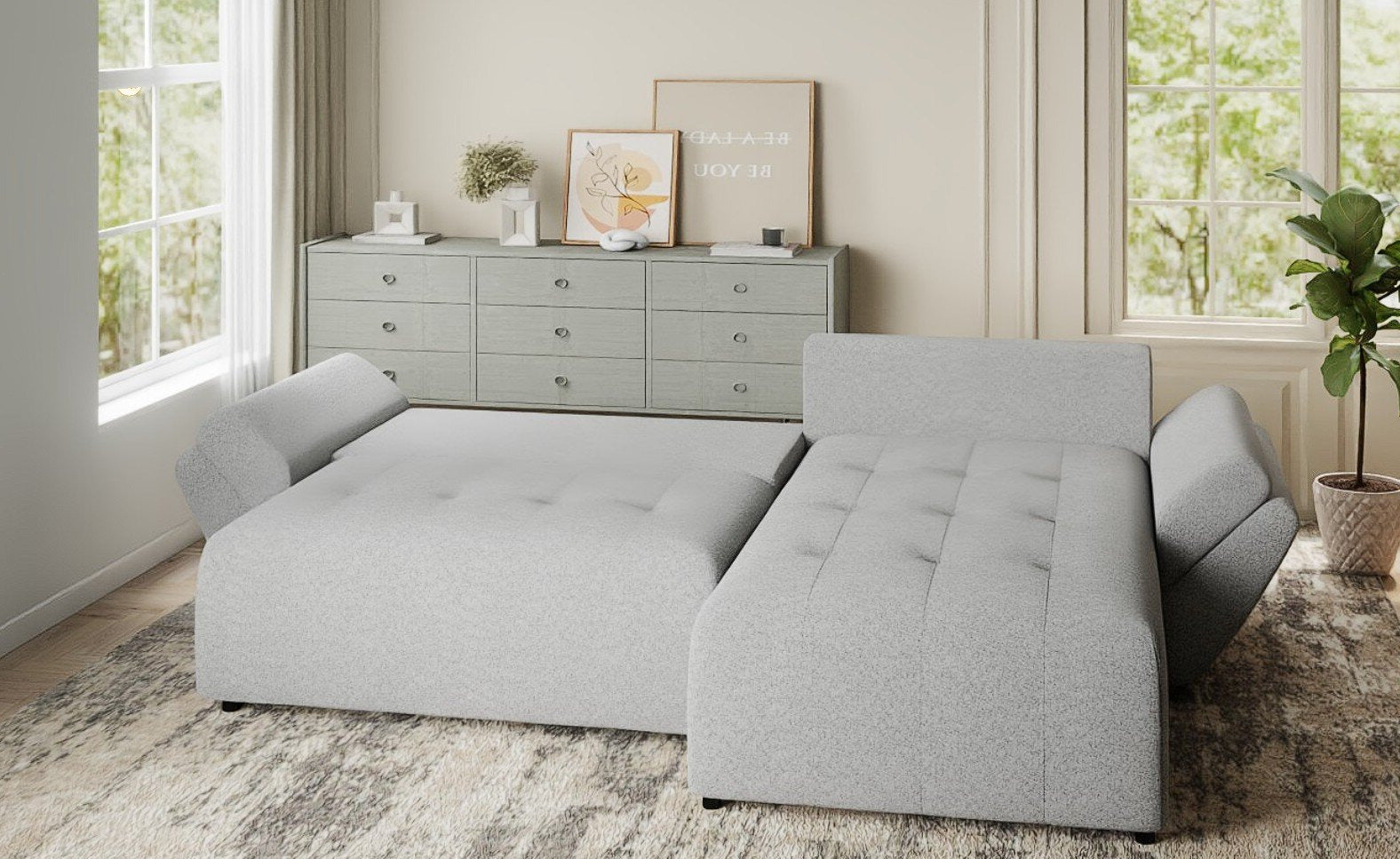 Colțar extensibil dumonde cu ladă de depozitare si sezut confortabil din spuma HR, Berlin Euphoria Gri 280x185 cm II