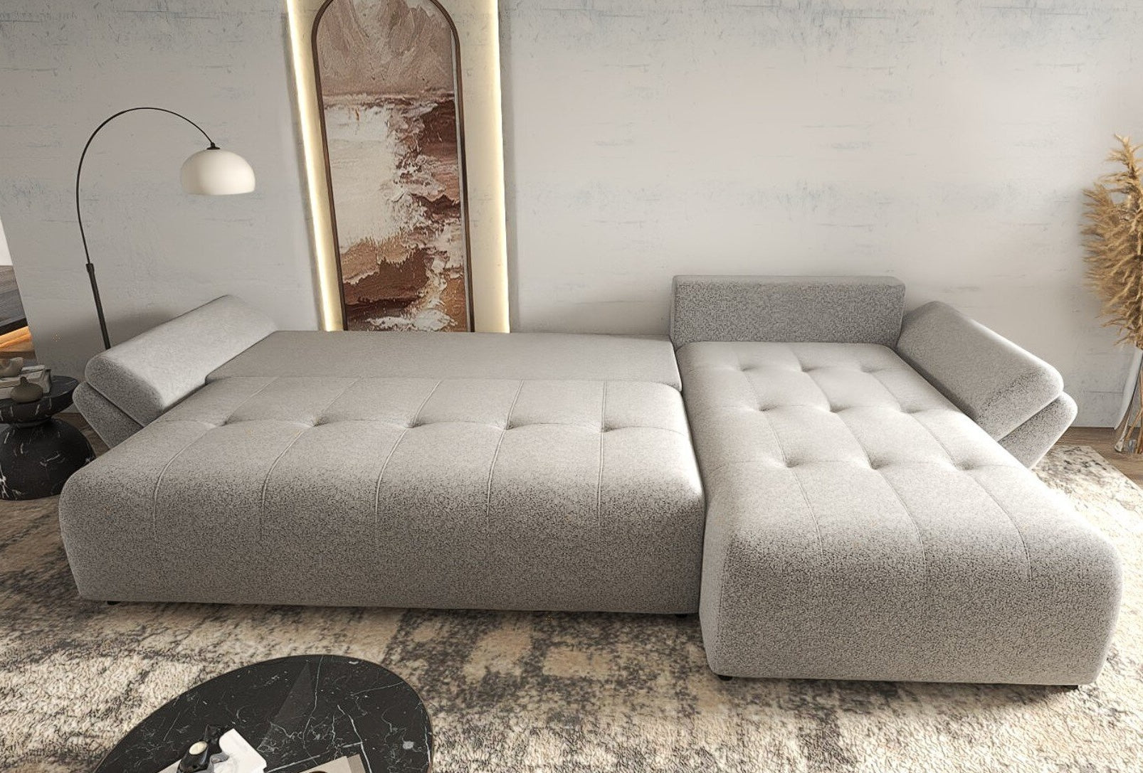 Colțar extensibil dumonde cu ladă de depozitare si sezut confortabil din spuma HR, Berlin XL Euphoria Dove 350x185 cm II