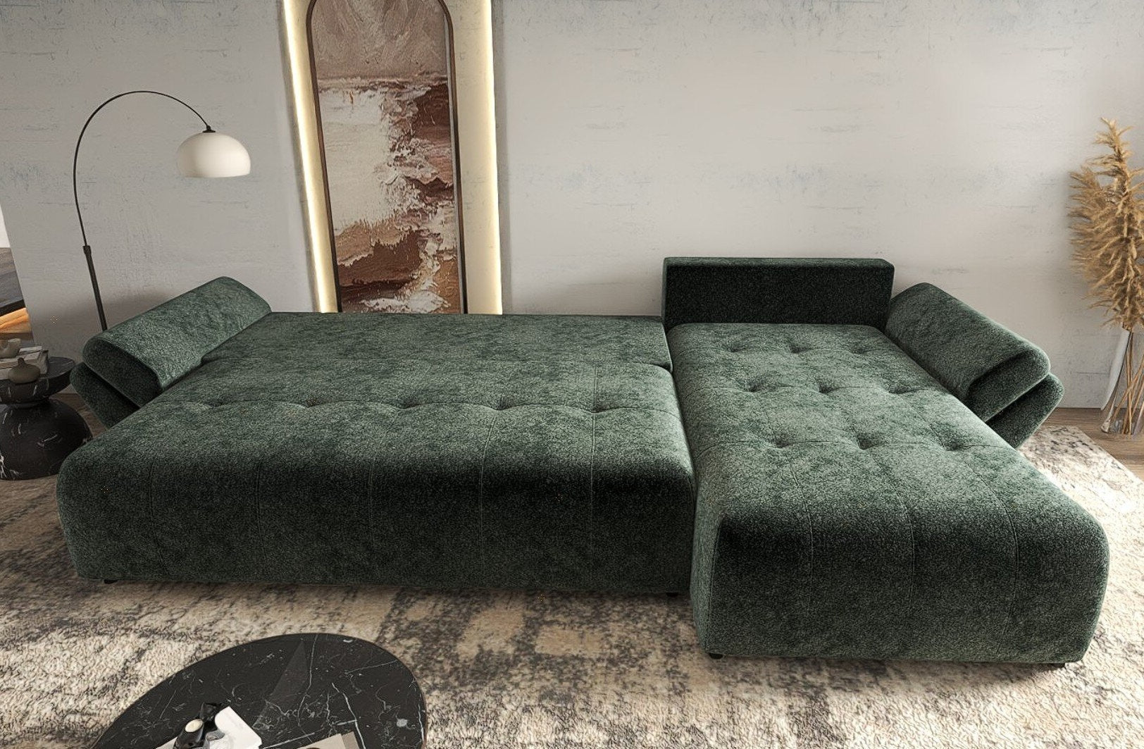 Colțar extensibil dumonde cu ladă de depozitare si sezut confortabil din spuma HR, Berlin XL Euphoria Green 350x185 cm II