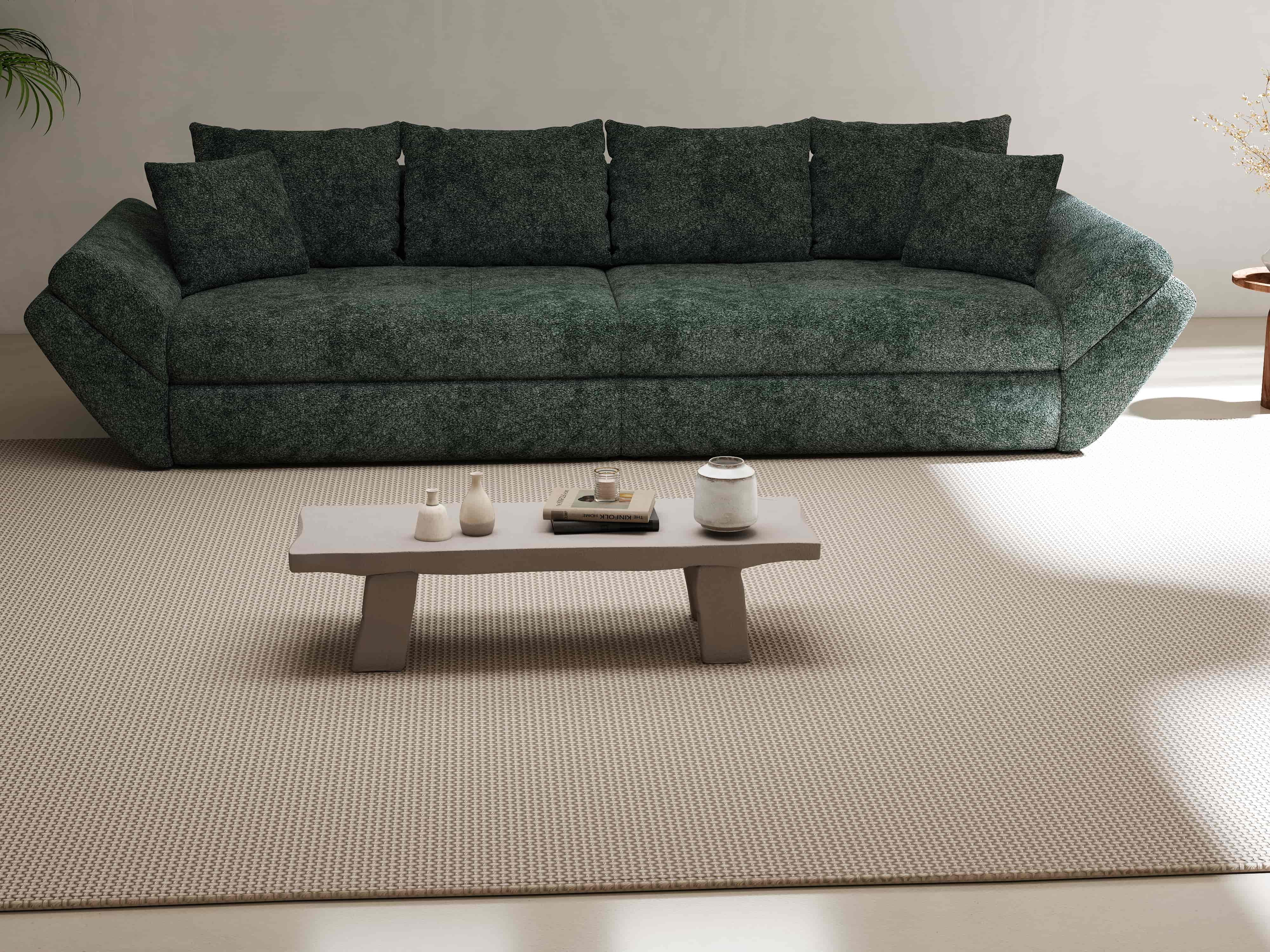 Canapea extensibilă dumonde cu ladă de depozitare si sezut confortabil din spuma HR, Loana Euphoria Verde 300x100 cm Fabrica