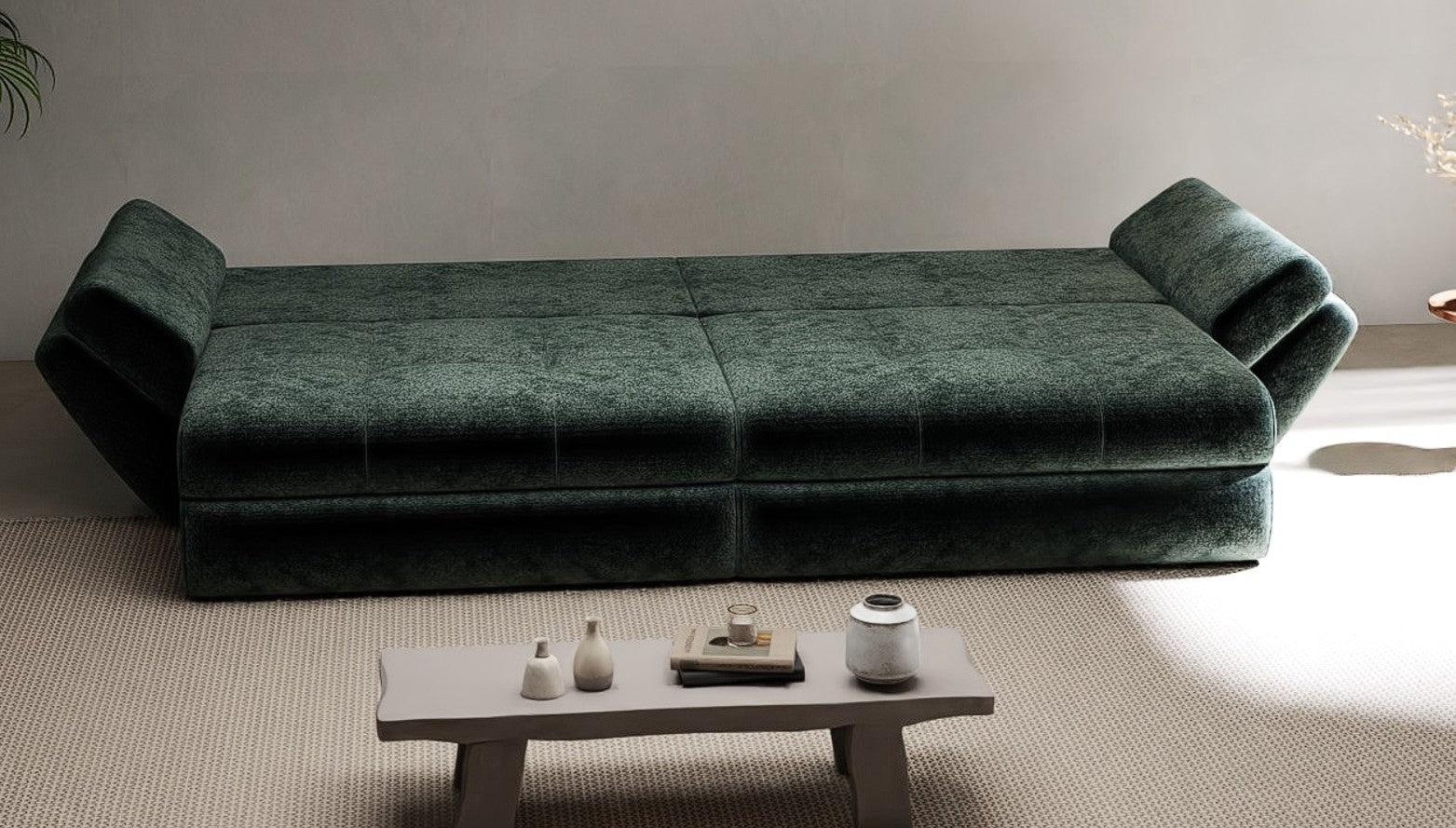 Canapea extensibilă dumonde cu ladă de depozitare si sezut confortabil din spuma HR, Loana Euphoria Verde 300x100 cm Fabrica