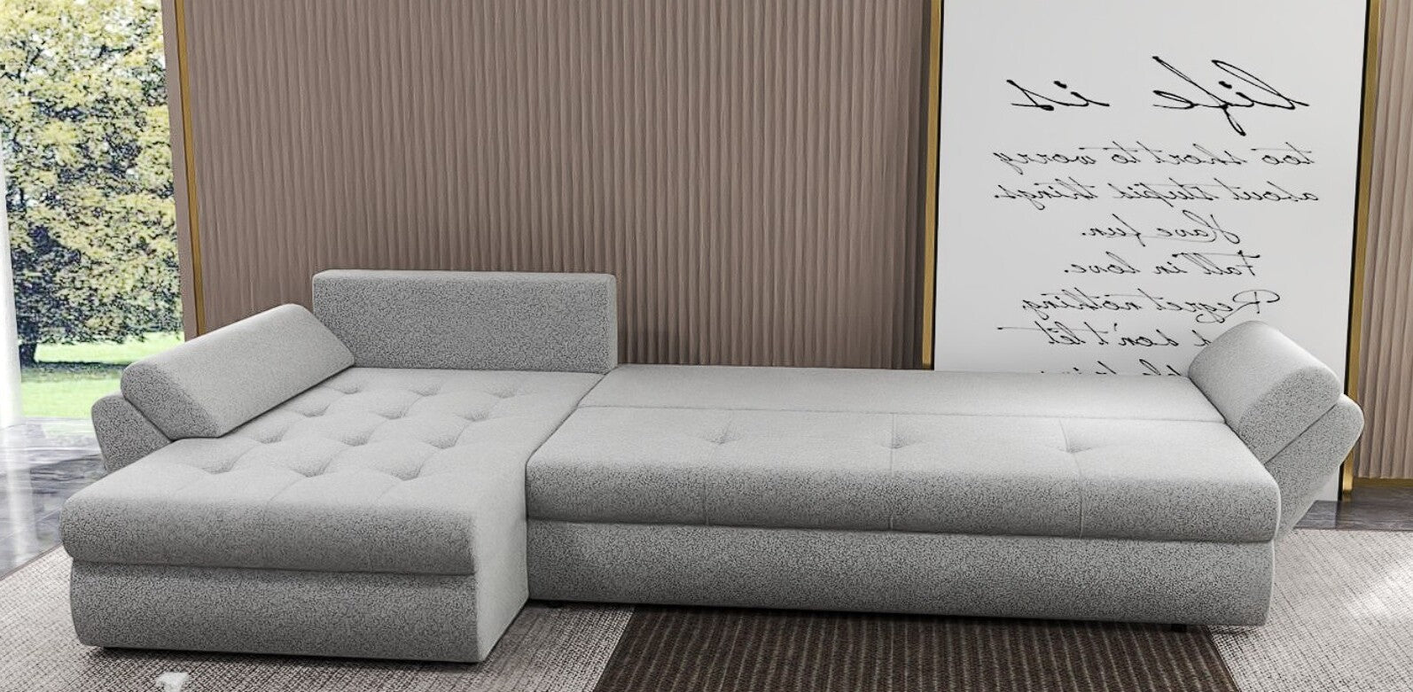 Colțar extensibil dumonde cu ladă de depozitare si sezut confortabil din spuma HR, Loana XL Euphoria Dove II 335x185 cm Fabrica