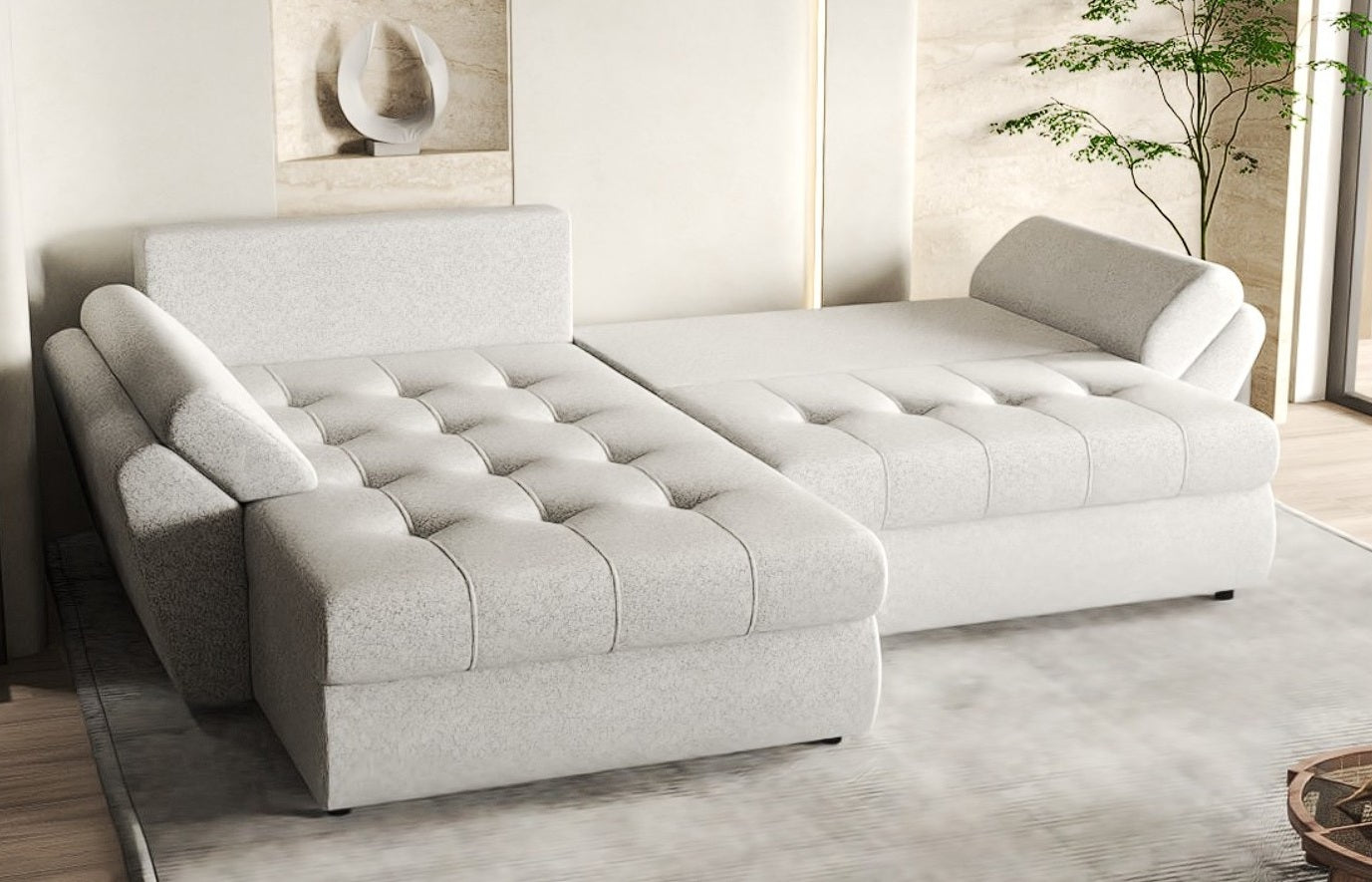 Colțar extensibil dumonde cu ladă de depozitare si sezut confortabil din spuma HR, Loana Euphoria Dove 270x185 cm Fabrica