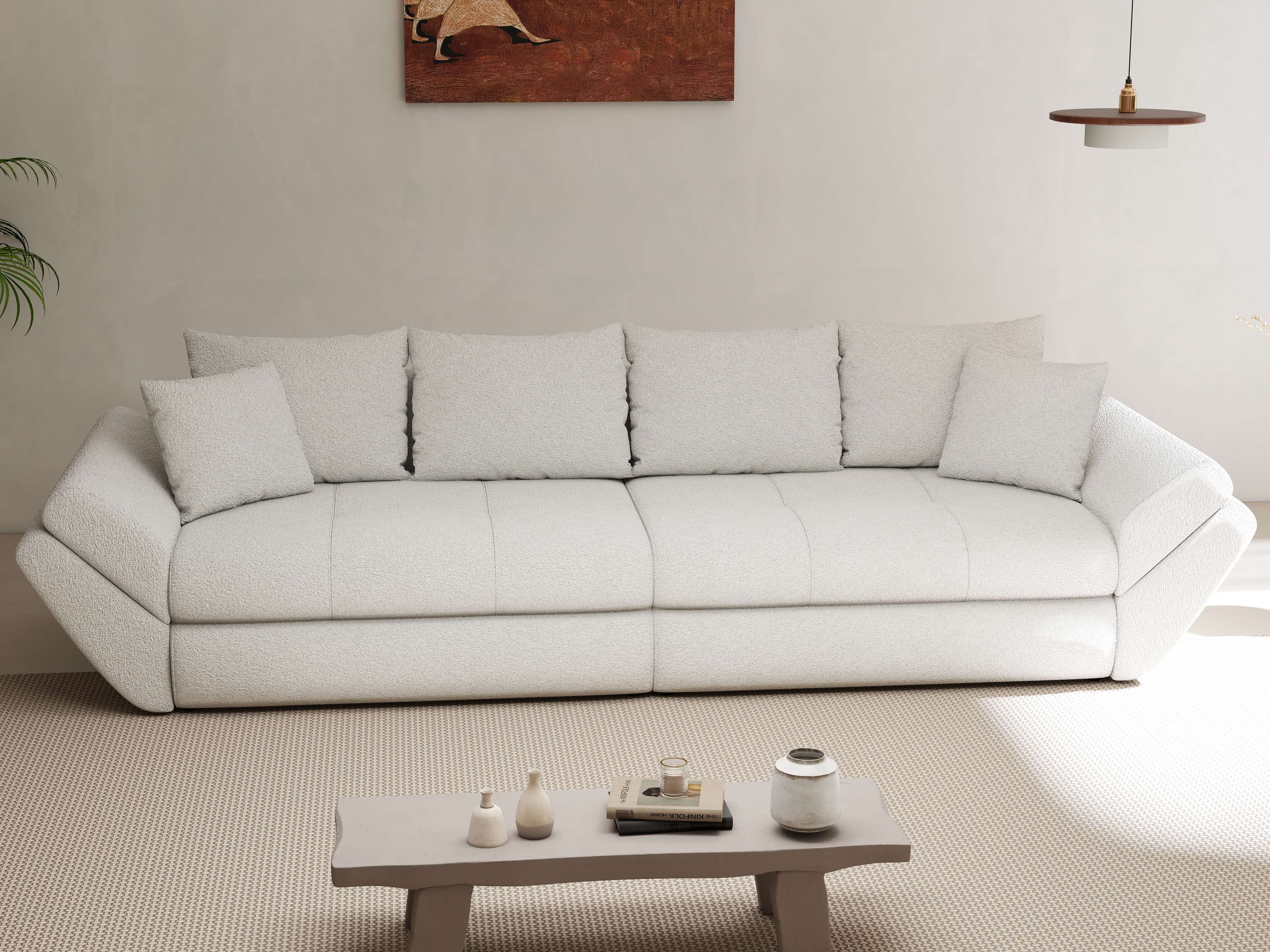 Canapea extensibilă dumonde cu ladă de depozitare si sezut confortabil din spuma HR, Loana Euphoria Ivory 300x100 cm Fabrica