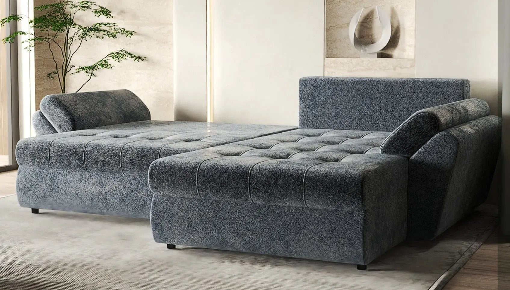 Colțar extensibil dumonde cu ladă de depozitare si sezut confortabil din spuma HR, Loana Euphoria Graphit II 270x185 cm Fabrica