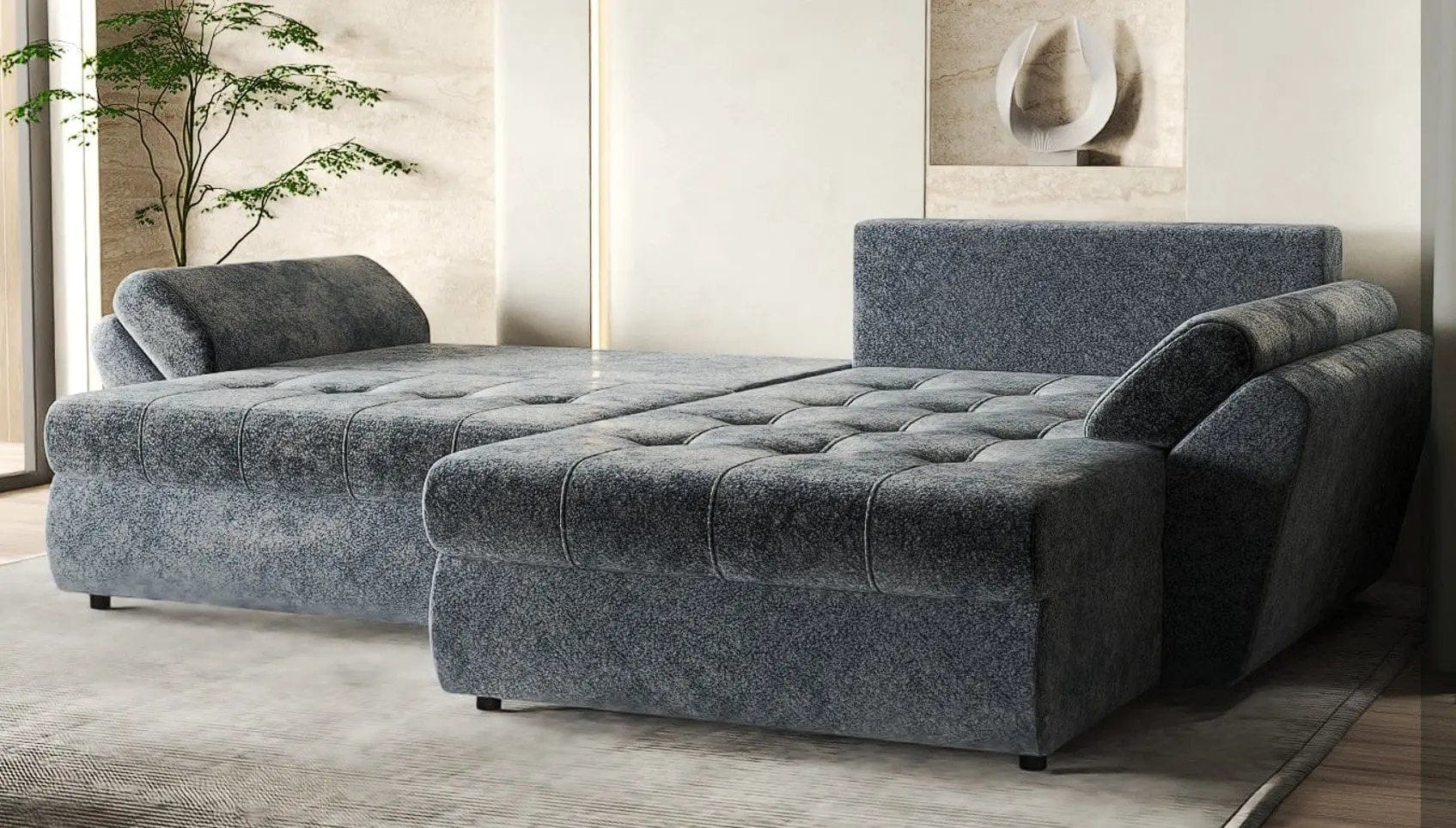 Colțar extensibil dumonde cu ladă de depozitare si sezut confortabil din spuma HR, Loana Euphoria Graphit II 270x185 cm Fabrica