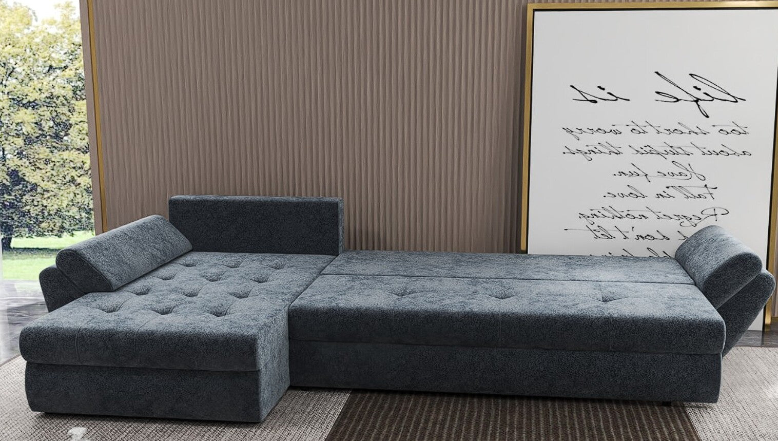 Colțar extensibil dumonde cu ladă de depozitare si sezut confortabil din spuma HR, Loana XL Euphoria Grafit II 335x185 cm Fabrica