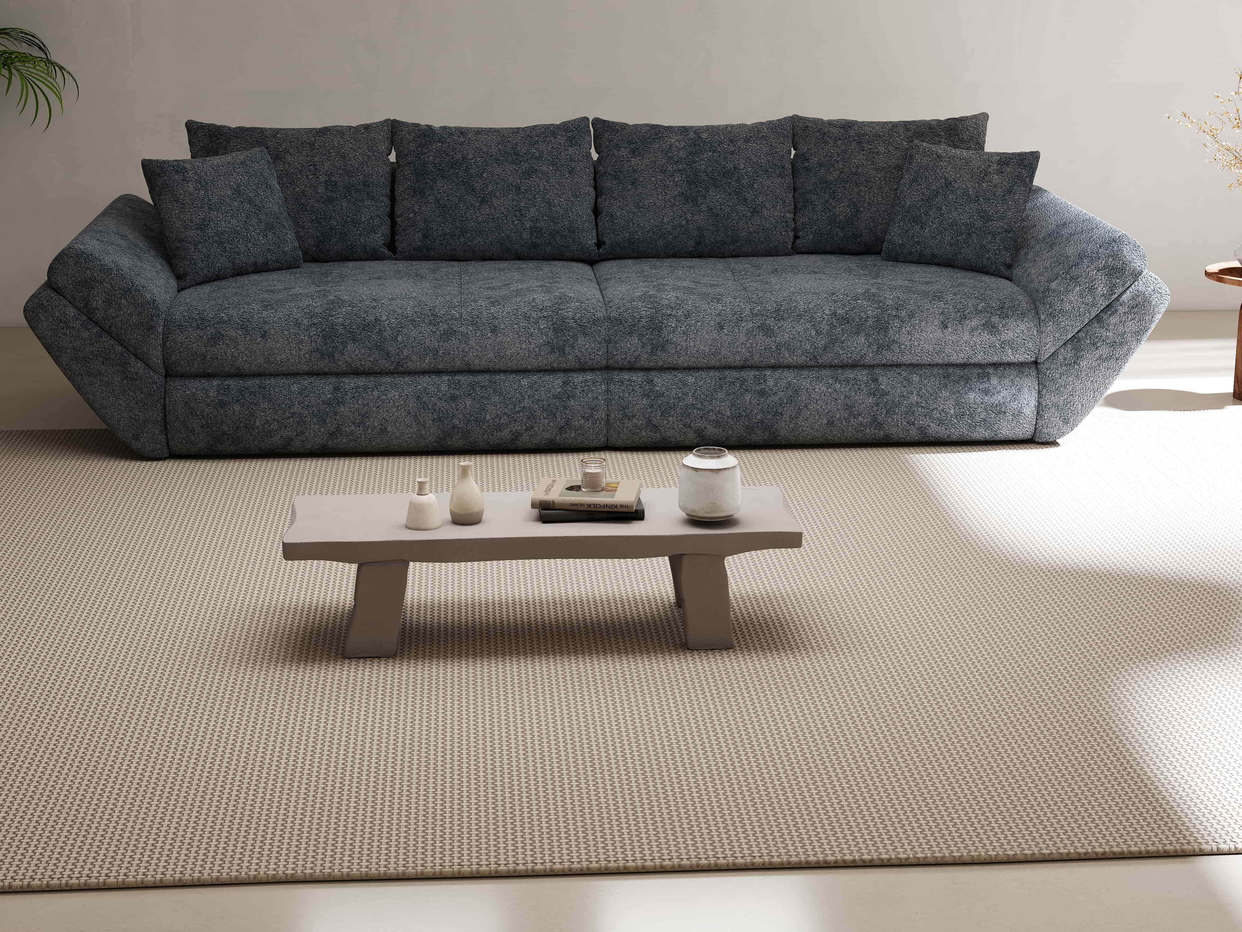 Canapea extensibilă dumonde cu ladă de depozitare si sezut confortabil din spuma HR, Loana Euphoria Grafit 300x100 cm Fabrica