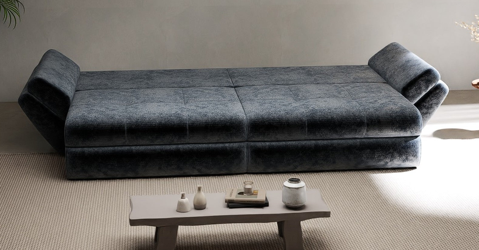 Canapea extensibilă dumonde cu ladă de depozitare si sezut confortabil din spuma HR, Loana Euphoria Grafit 300x100 cm Fabrica