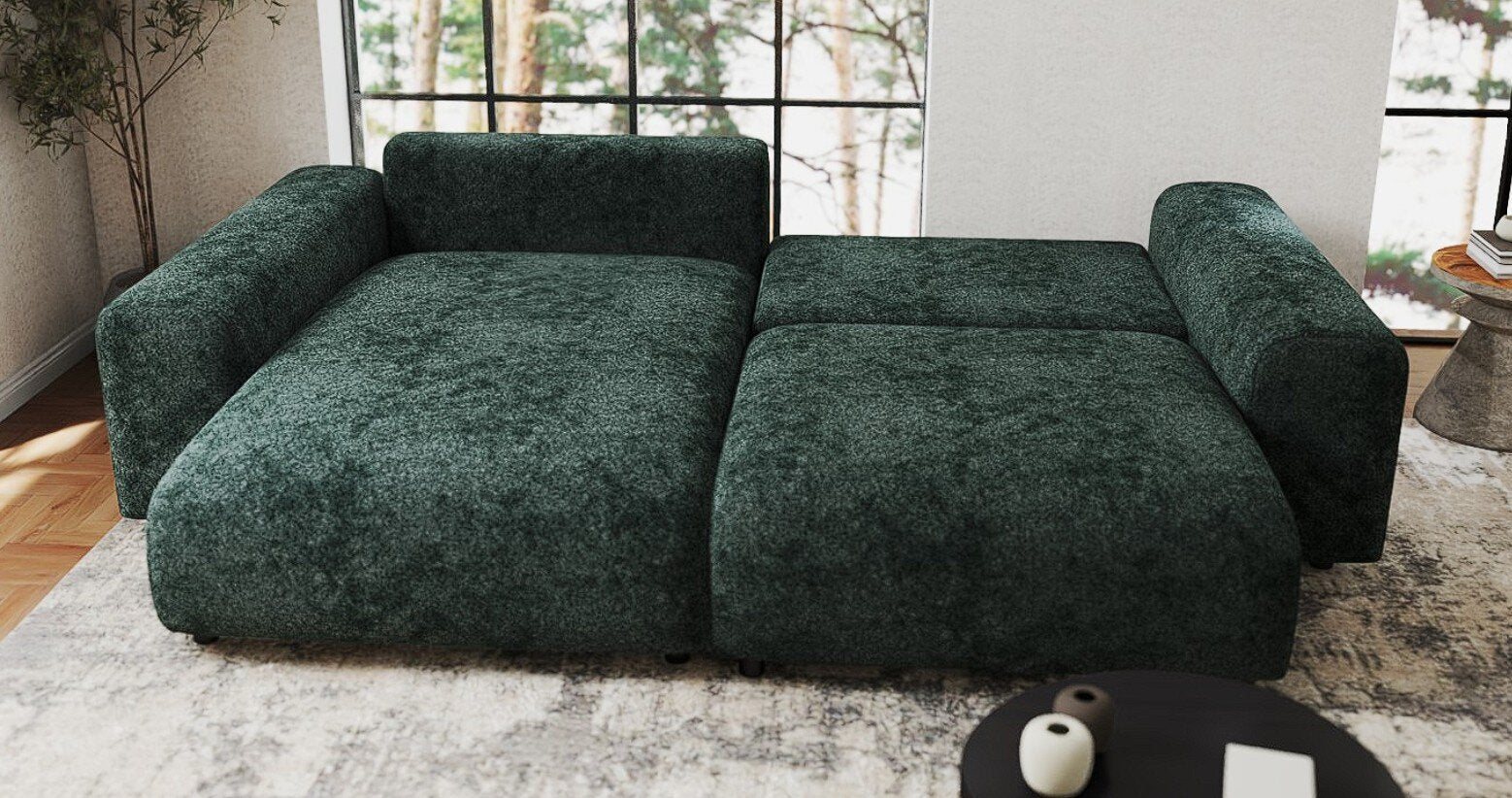 Colțar extensibil dumonde cu ladă de depozitare si sezut confortabil din spuma HR, Sarina Euphoria Verde 255x168 cm