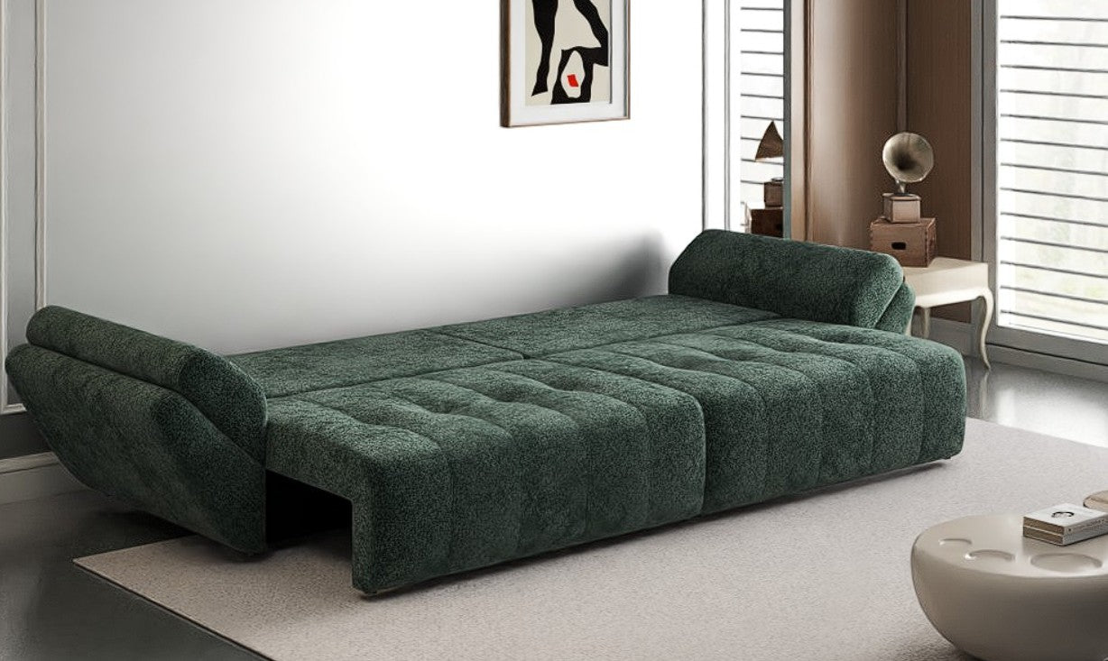 Canapea extensibilă dumonde cu ladă de depozitare si sezut confortabil din spuma HR, Berlin Euphoria Green 300x100 cm Fabrica