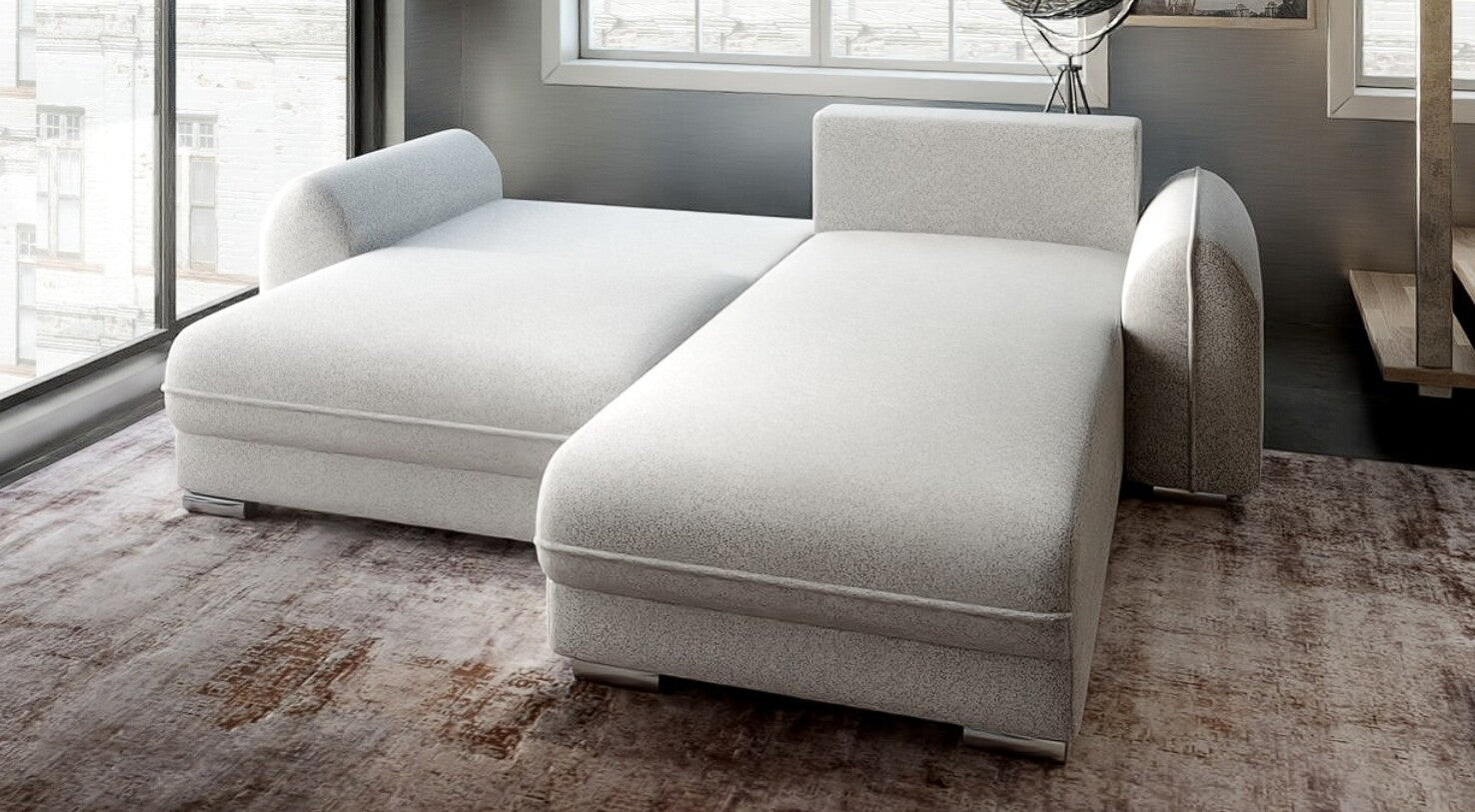 Colțar extensibil dumonde cu ladă de depozitare si sezut confortabil din spuma HR, Denver Euphoria Dove 275x185 cm II Fabrica