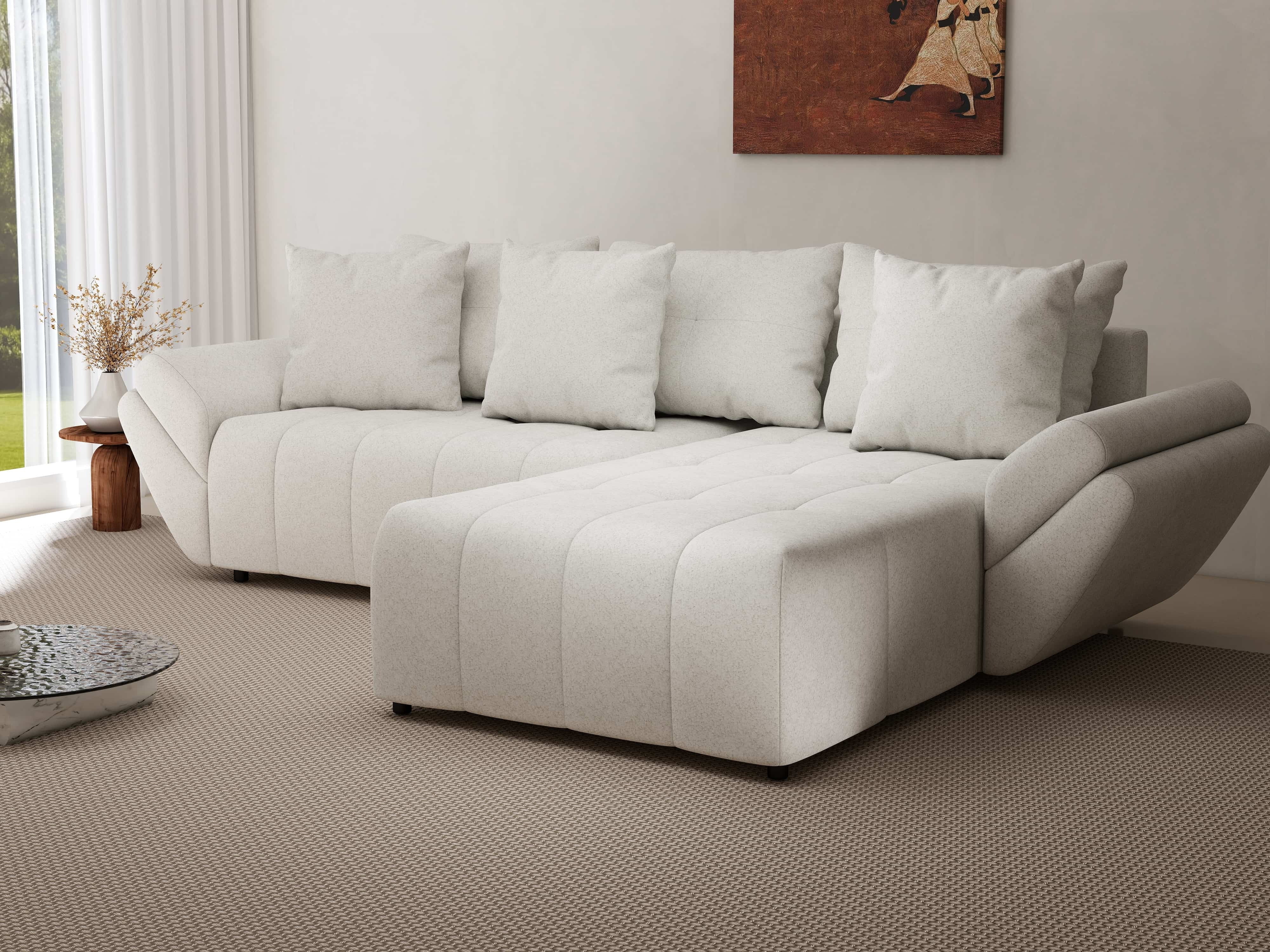 Colțar extensibil dumonde cu ladă de depozitare si sezut confortabil din spuma HR, Berlin Euphoria Ivory 280x185 cm II Fabrica