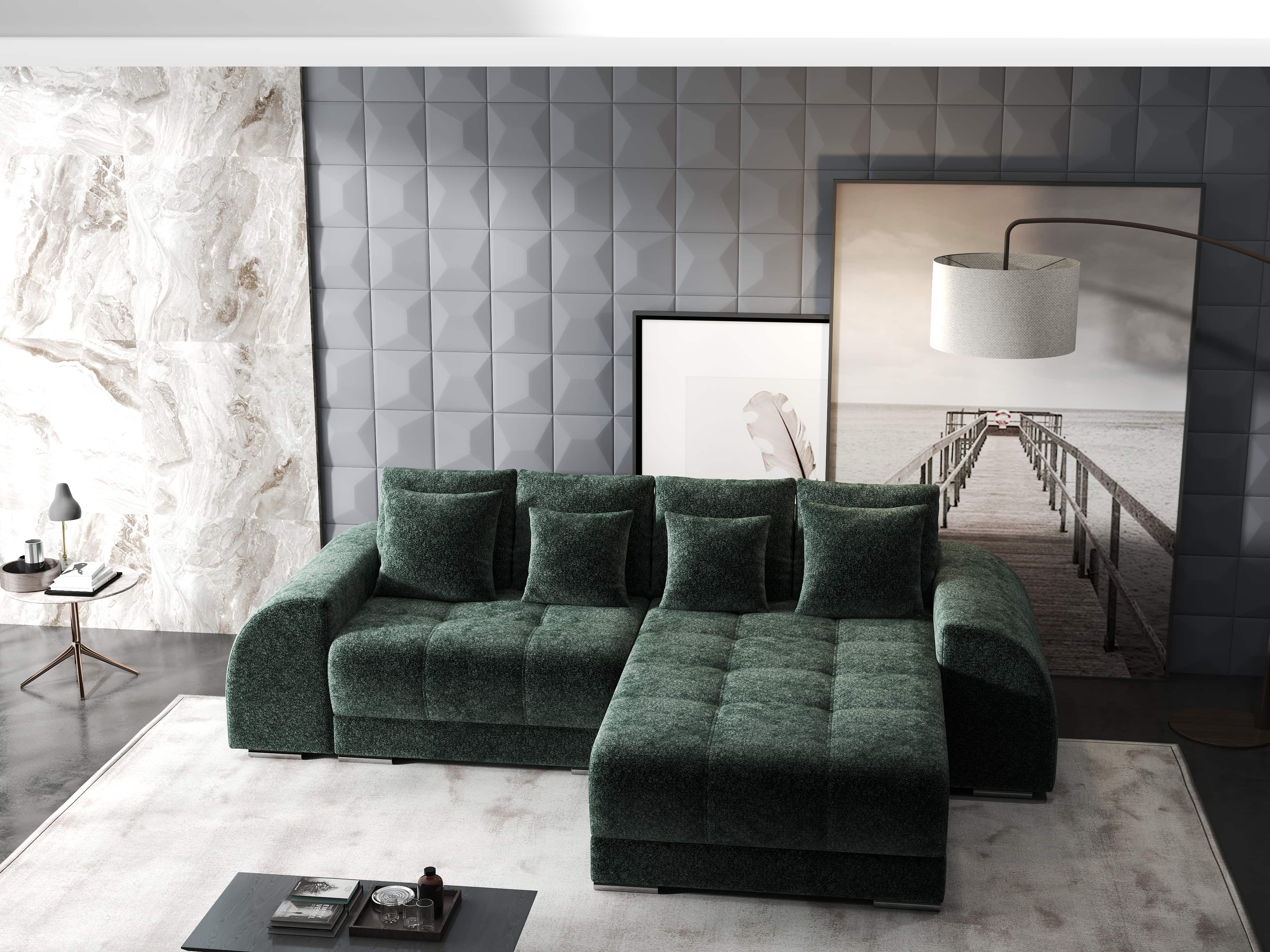 Colțar extensibil dumonde cu ladă de depozitare si sezut confortabil din spuma HR, Verona Euphoria Verde II 290x185 cm Fabrica